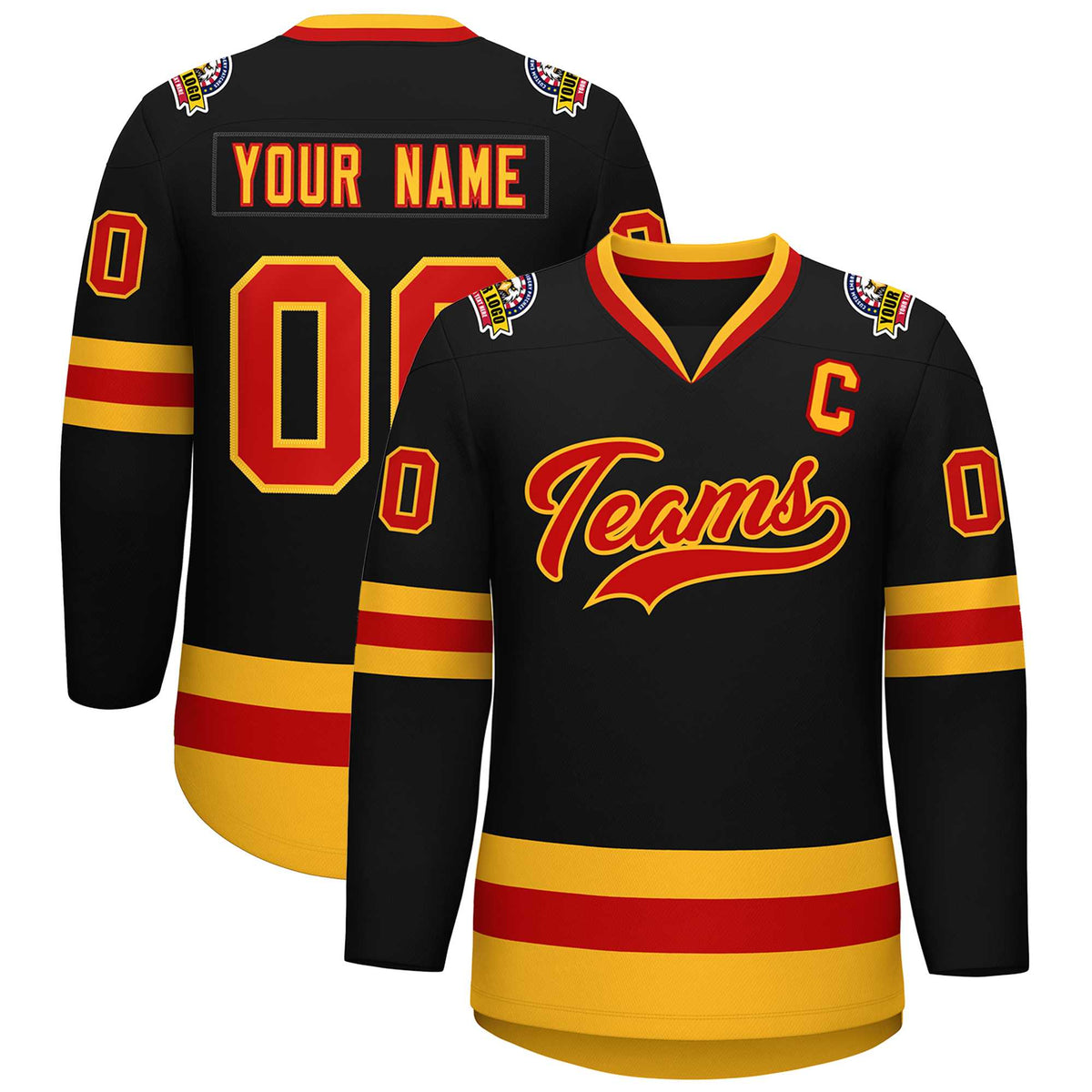 Custom Black Red-Gold Classic Style Hockey Jersey | KXKSHOP