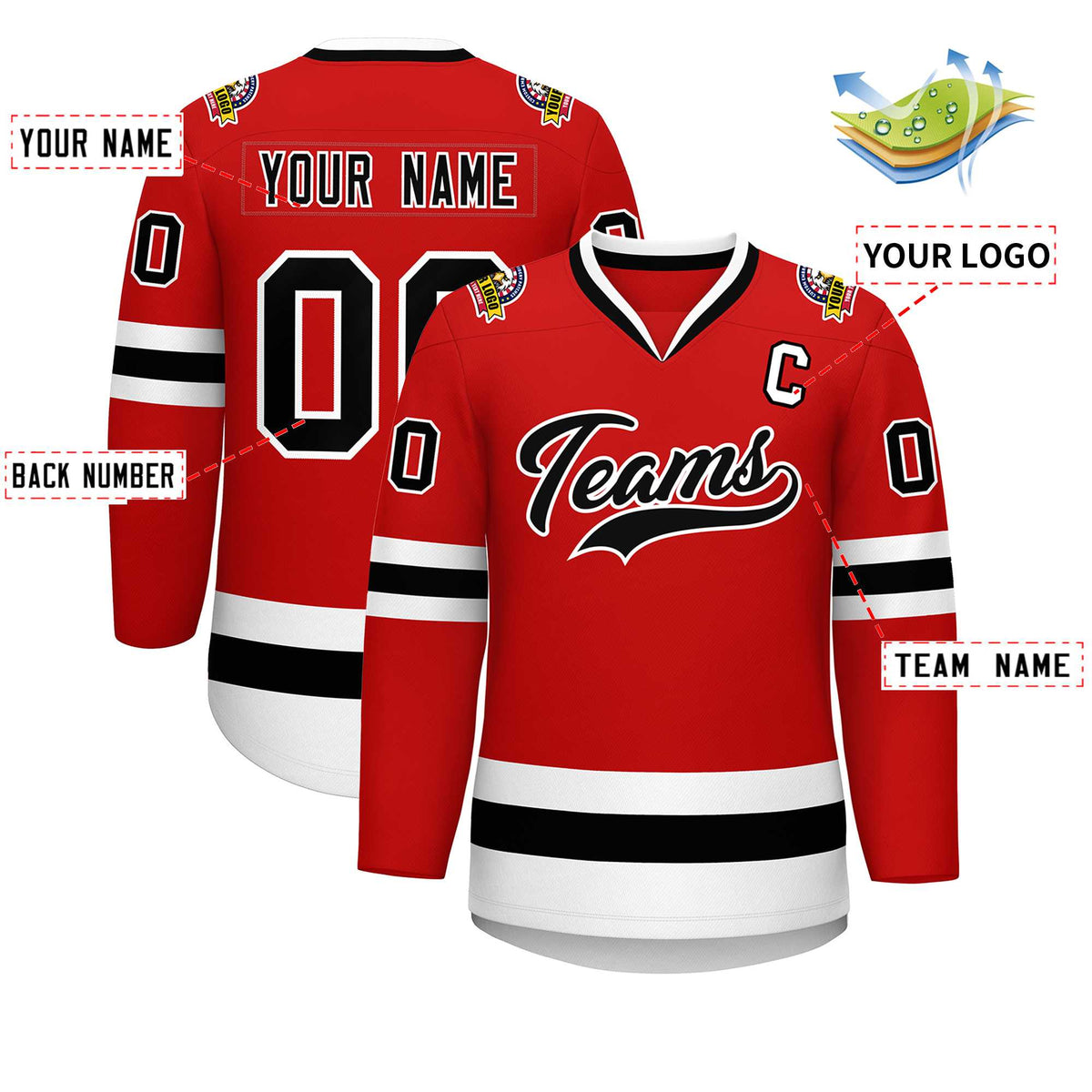 Custom Red Black-White Classic Style Hockey Jersey | KXKSHOP