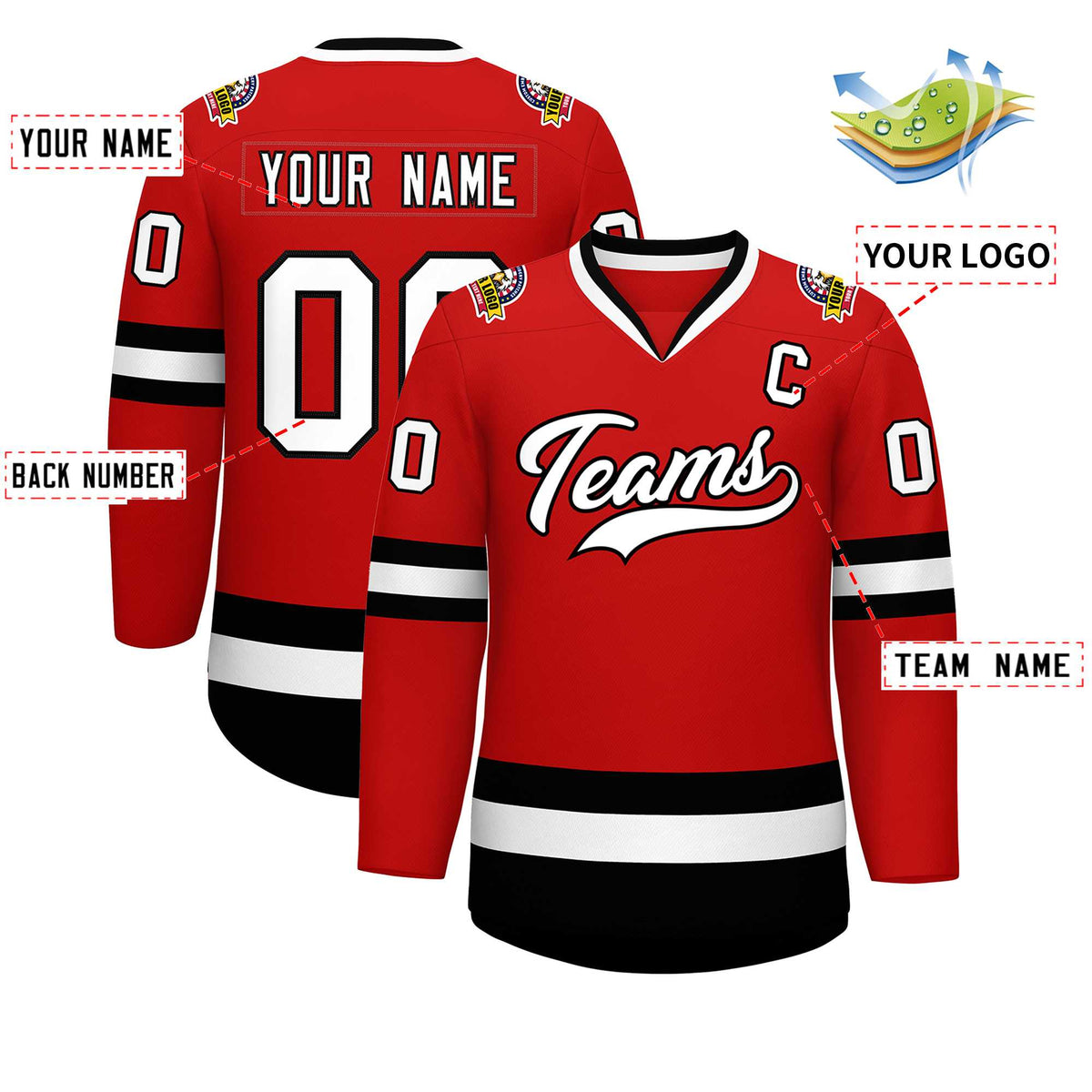 Custom Red White-Black Classic Style Hockey Jersey | KXKSHOP