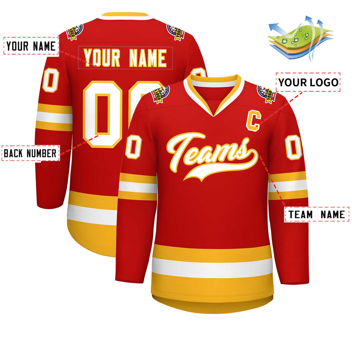 Custom Red White-Gold Classic Style Hockey Jersey | KXKSHOP