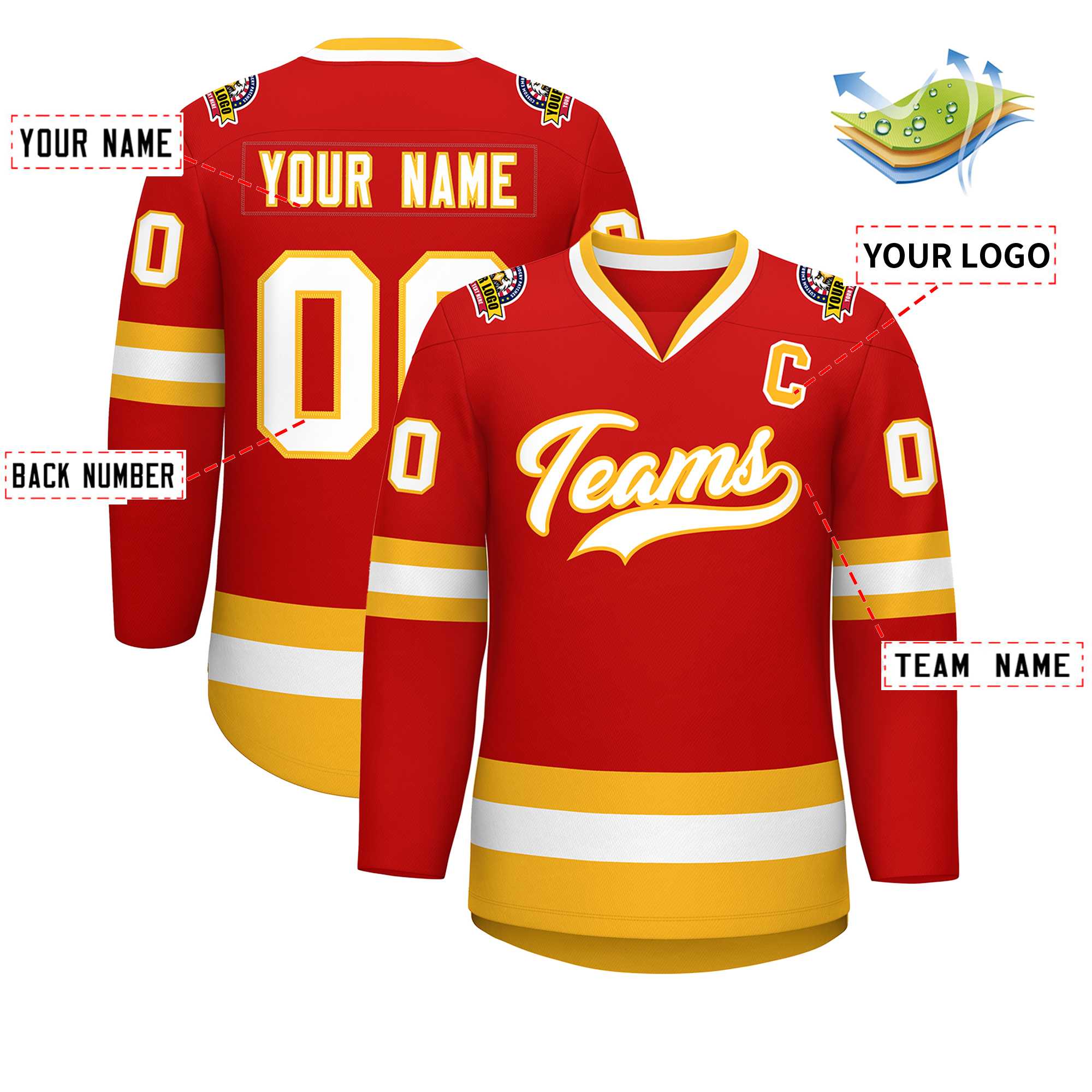 Custom Red White-Gold Classic Style Hockey Jersey | KXKSHOP
