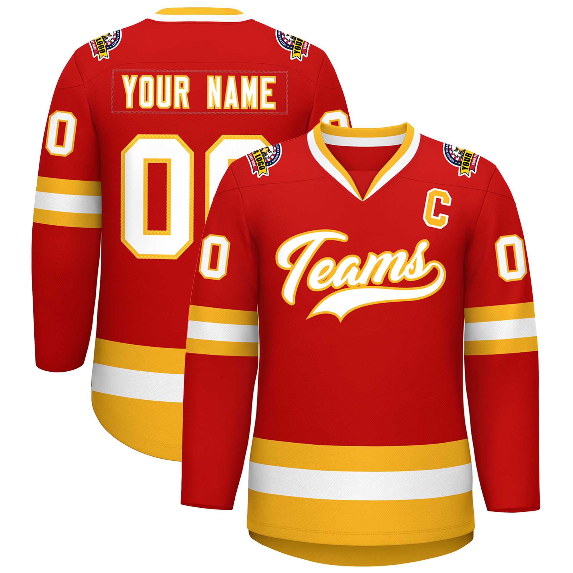 Custom Red White-Gold Classic Style Hockey Jersey | KXKSHOP