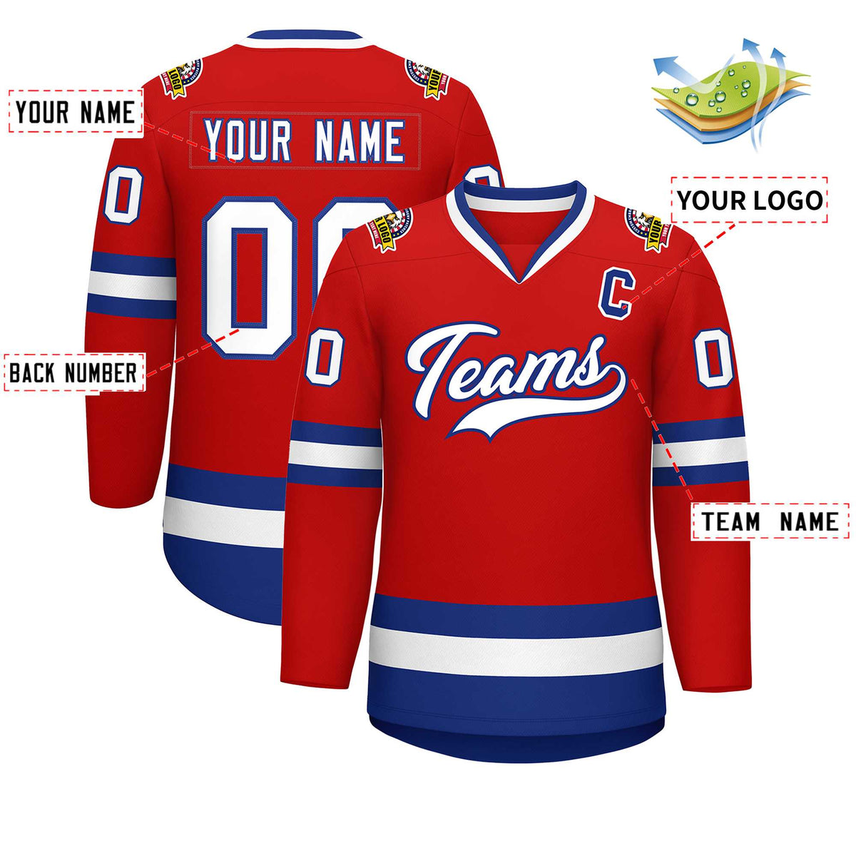 Custom Red White-Royal Classic Style Hockey Jersey | KXKSHOP