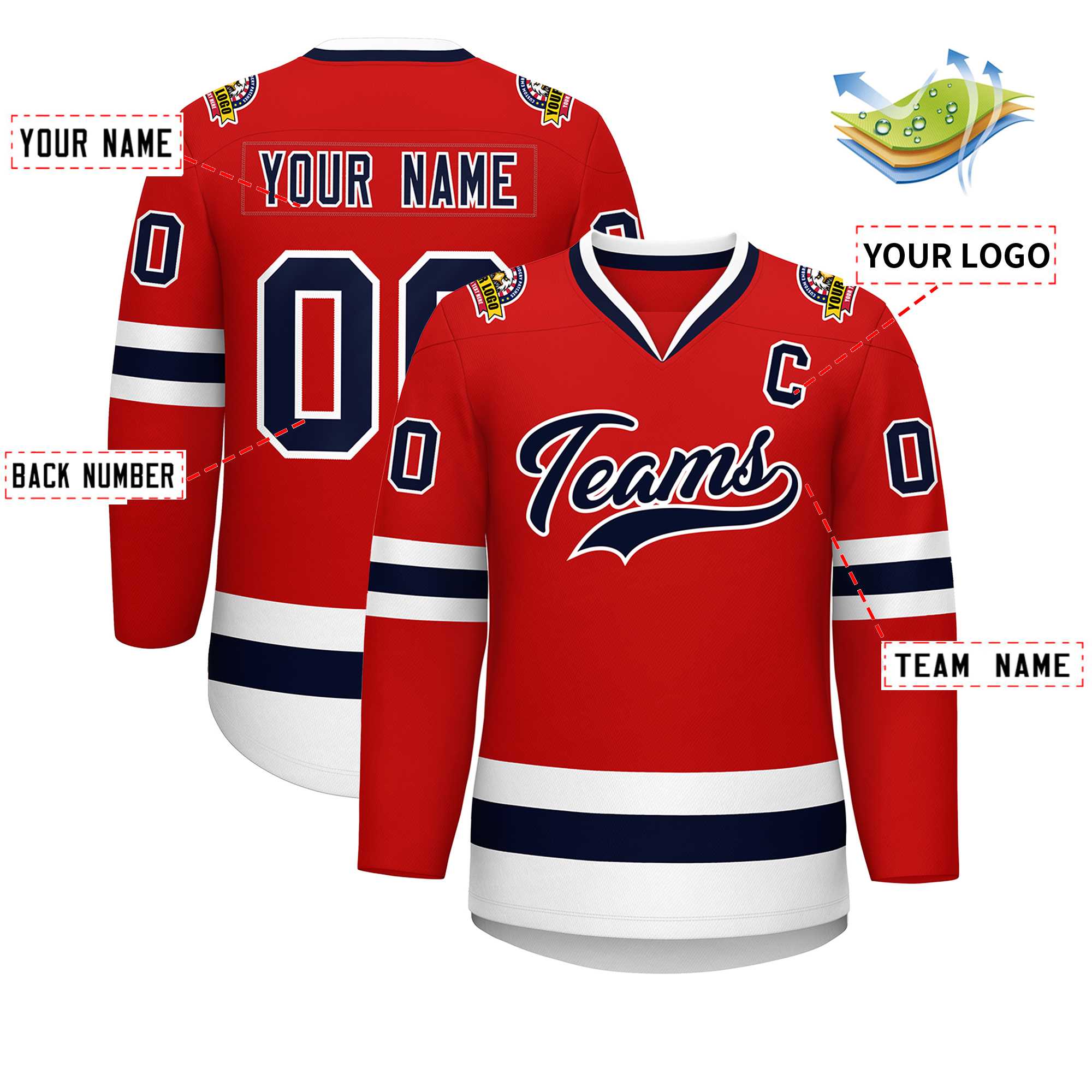 Custom Red Navy-White Classic Style Hockey Jersey | KXKSHOP