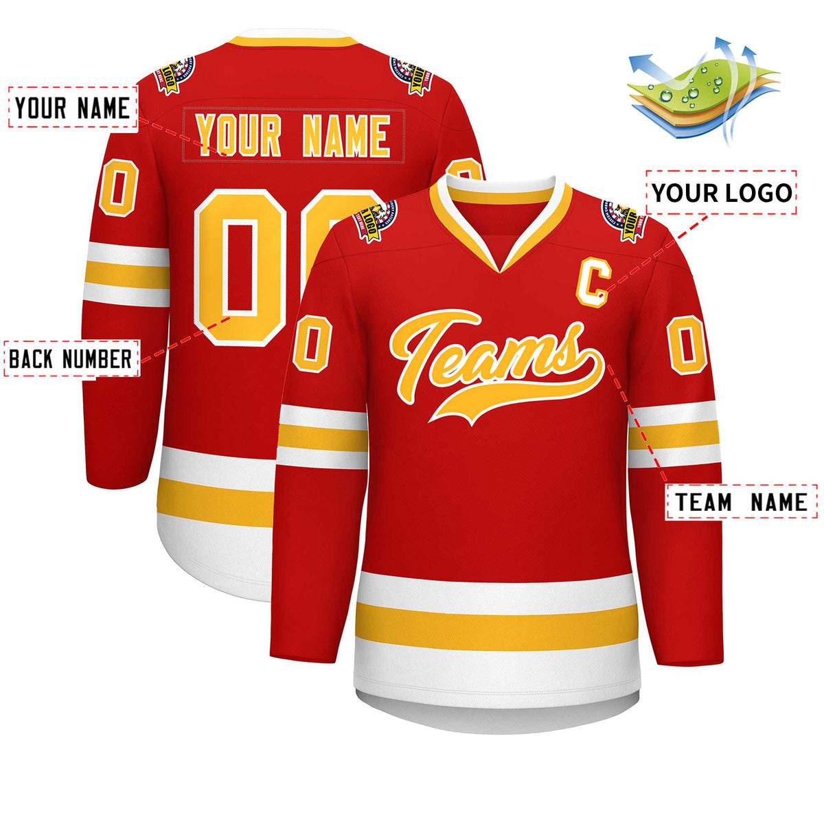Custom Red Gold-White Classic Style Hockey Jersey | KXKSHOP