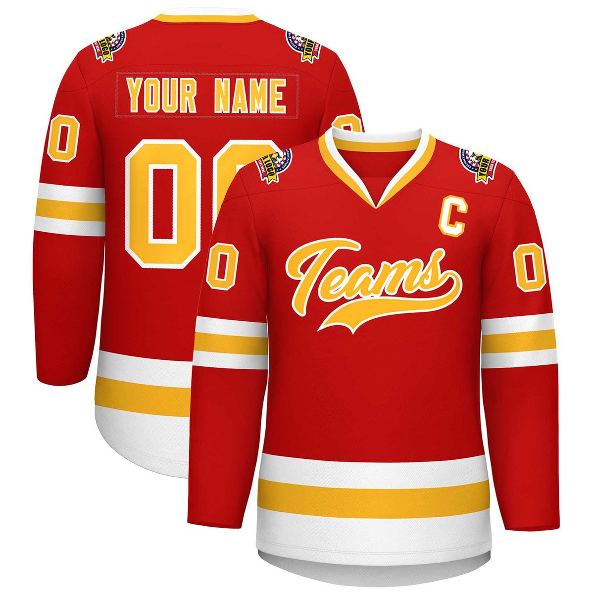 Custom Red Gold-White Classic Style Hockey Jersey | KXKSHOP