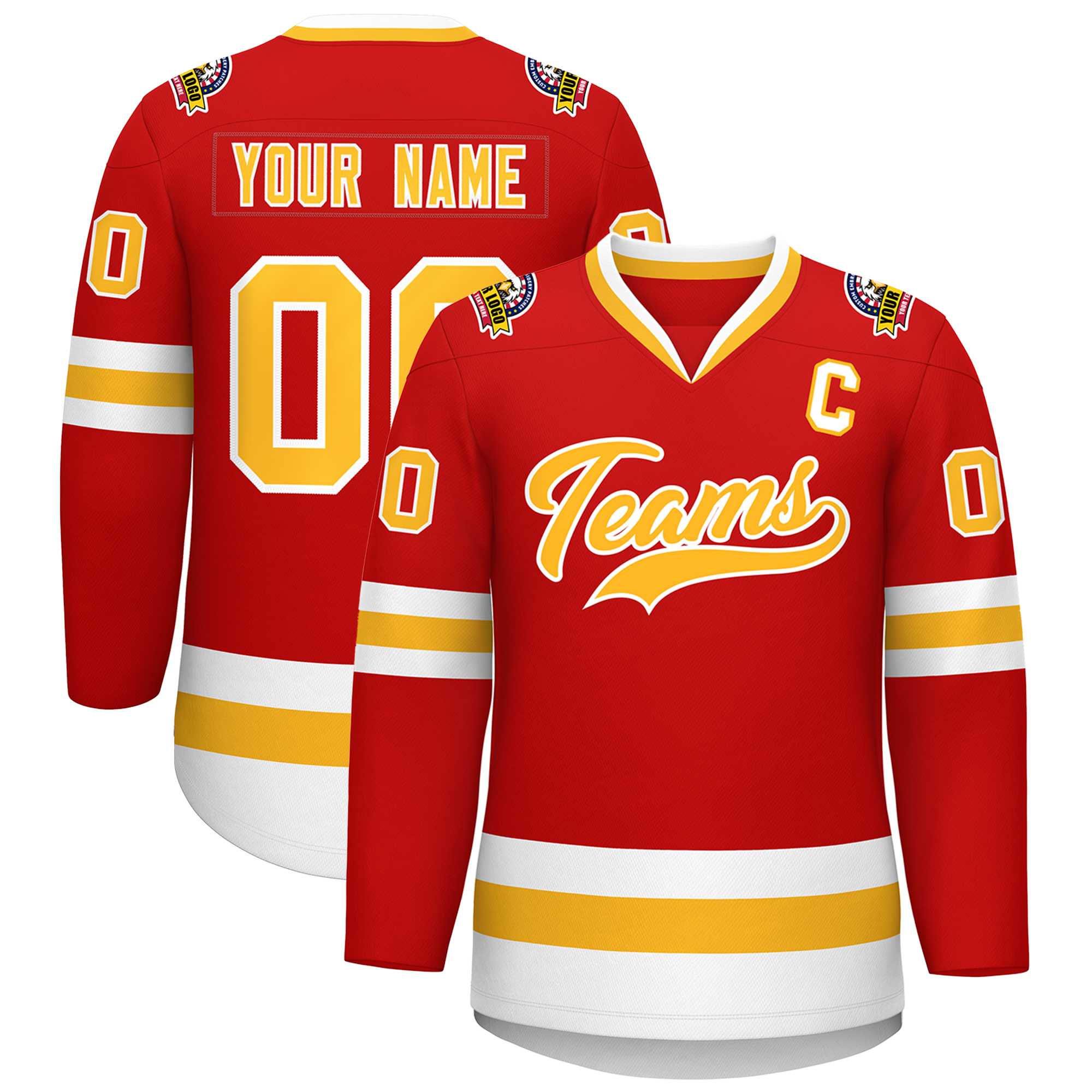 Custom Red Gold-White Classic Style Hockey Jersey | KXKSHOP
