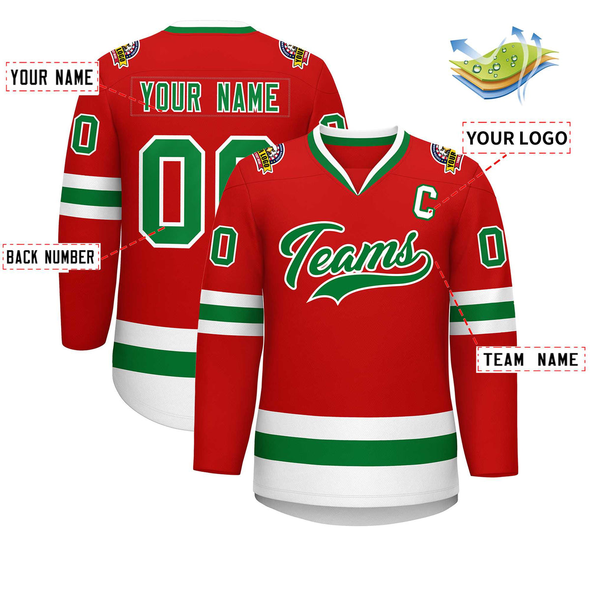 Custom Red Kelly Green-White Classic Style Hockey Jersey | KXKSHOP