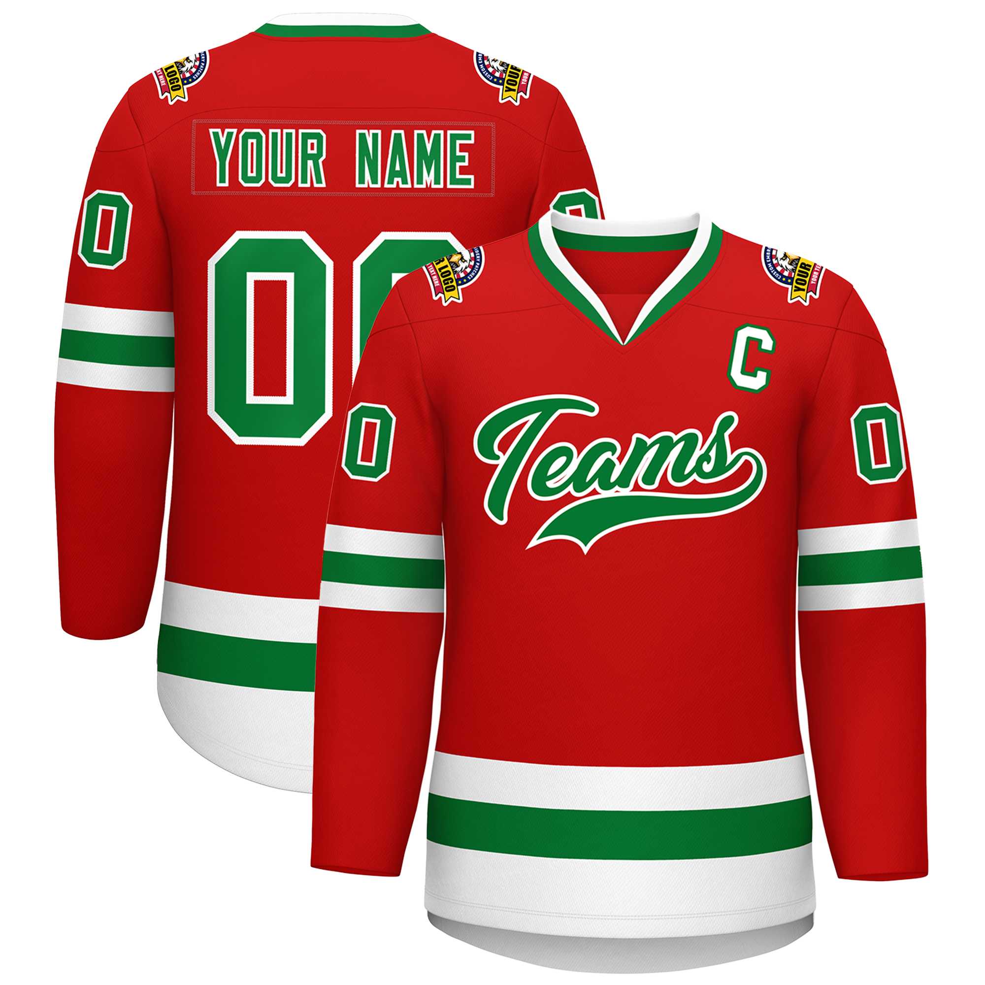 Custom Red Kelly Green-White Classic Style Hockey Jersey | KXKSHOP