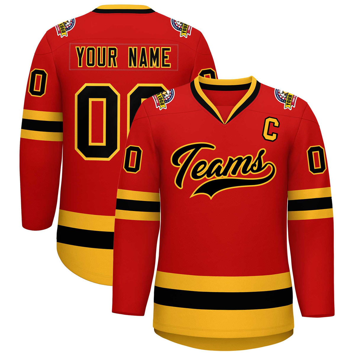 Custom Red Black-Gold Classic Style Hockey Jersey | KXKSHOP