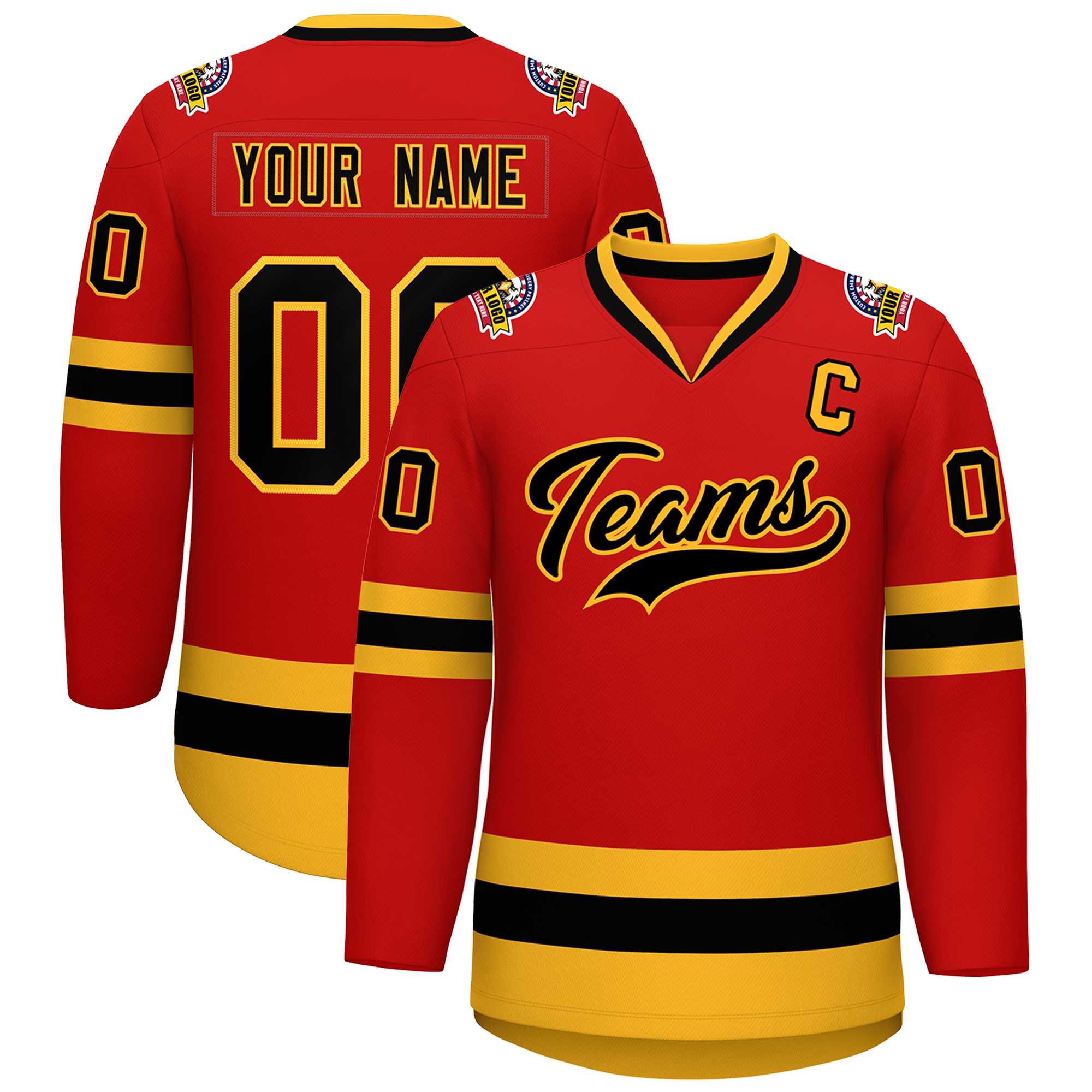 Custom Red Black-Gold Classic Style Hockey Jersey | KXKSHOP