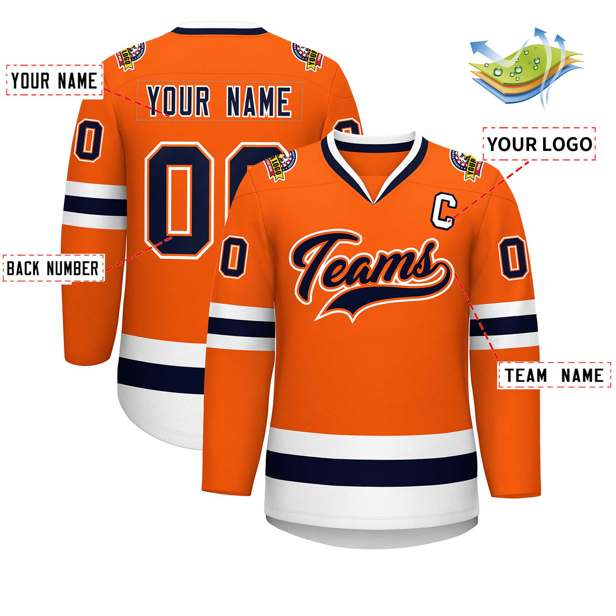 Custom Orange Navy Orange-White Classic Style Hockey Jersey | KXKSHOP