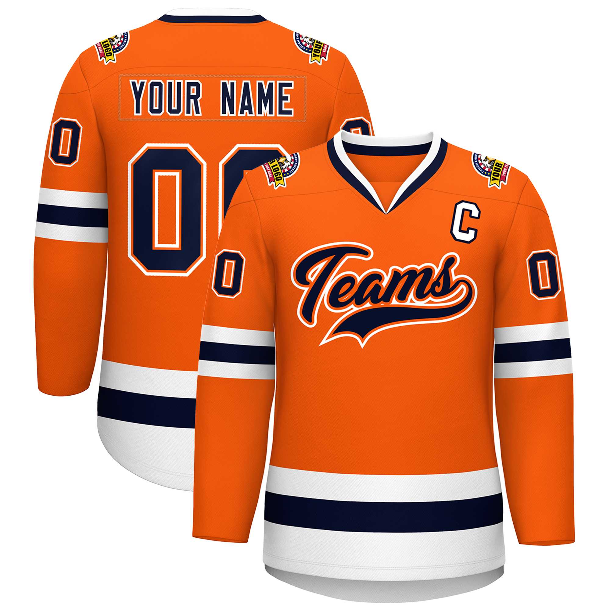 Custom Orange Navy Orange-White Classic Style Hockey Jersey | KXKSHOP