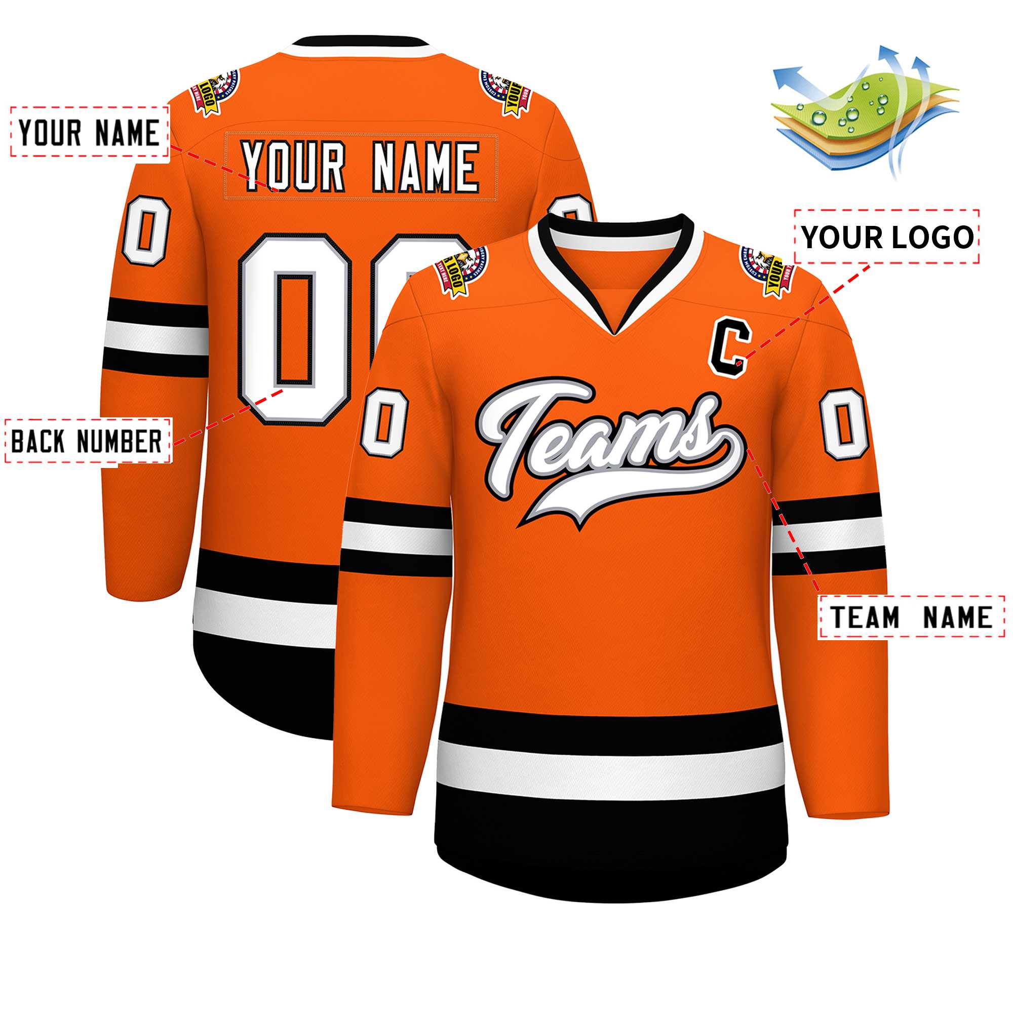 Custom Orange White Gray-Black Classic Style Hockey Jersey | KXKSHOP