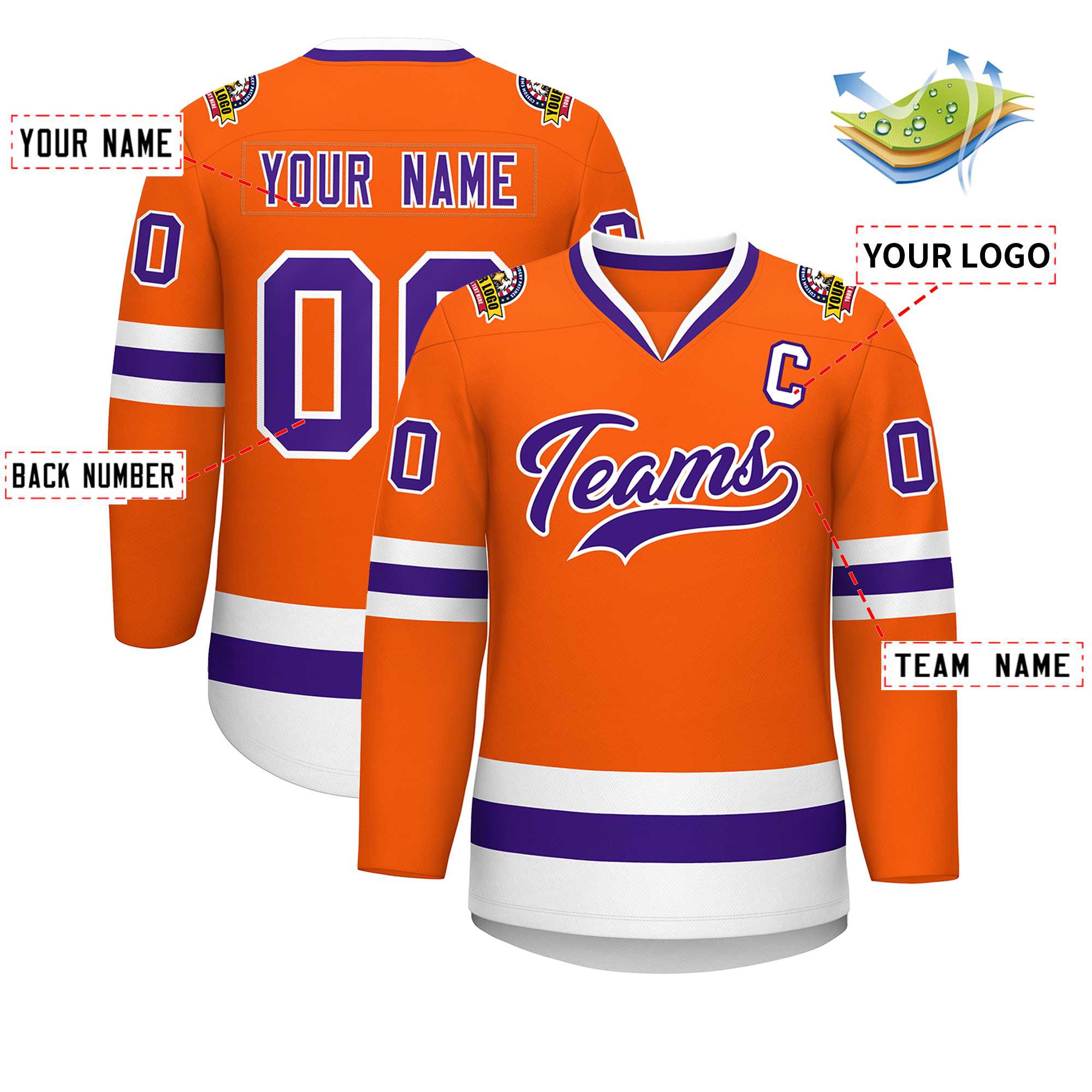 Custom Orange Purple-White Classic Style Hockey Jersey | KXKSHOP