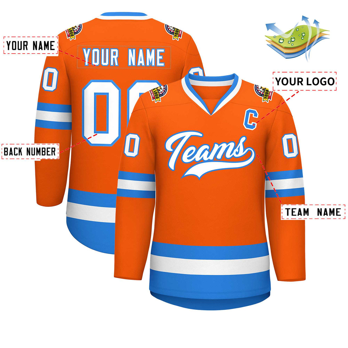 Custom Orange White-Powder Blue Classic Style Hockey Jersey | KXKSHOP