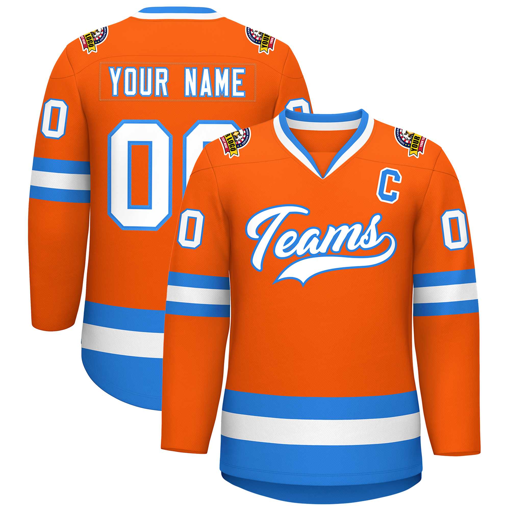 Custom Orange White-Powder Blue Classic Style Hockey Jersey | KXKSHOP