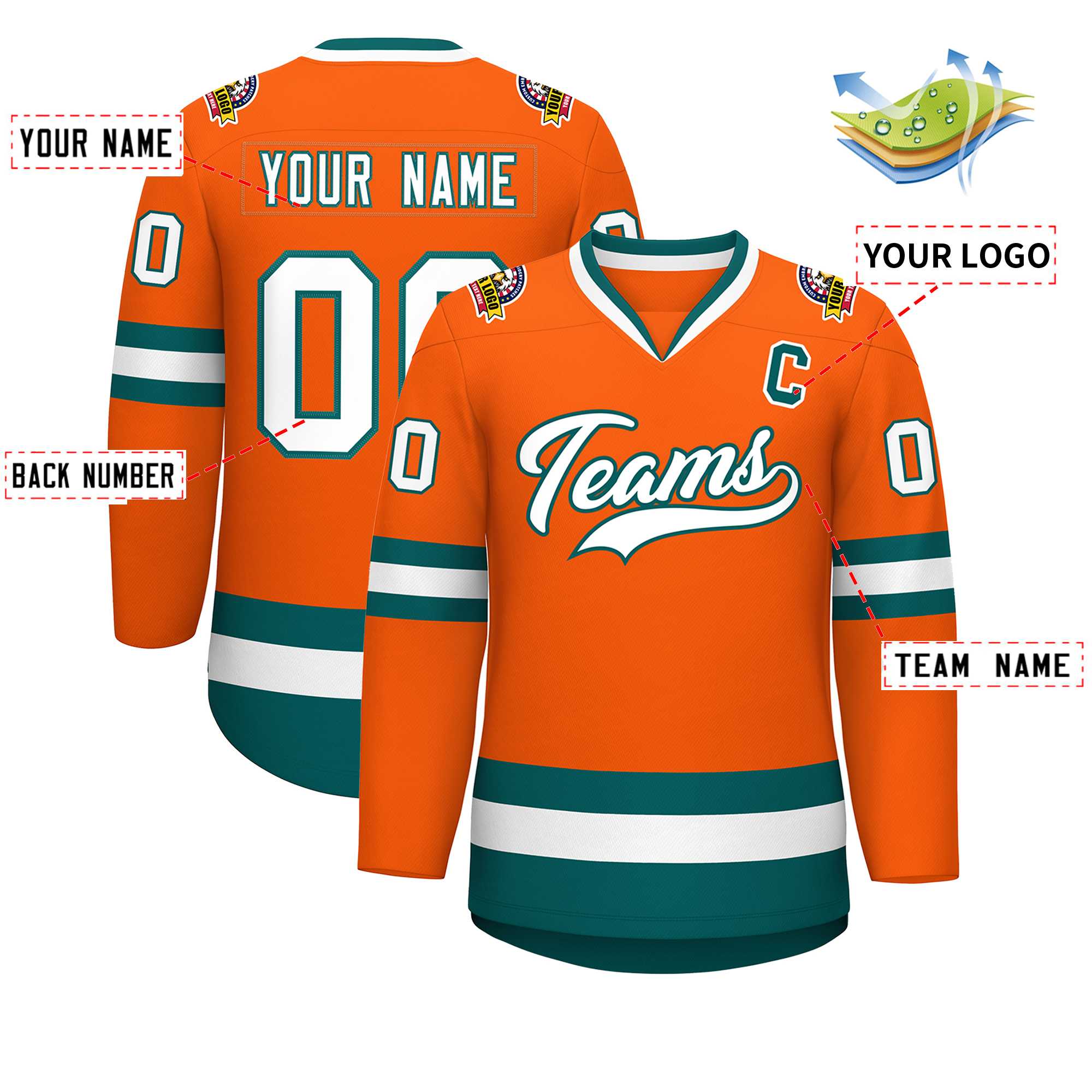Custom Orange White-Aqua Classic Style Hockey Jersey | KXKSHOP