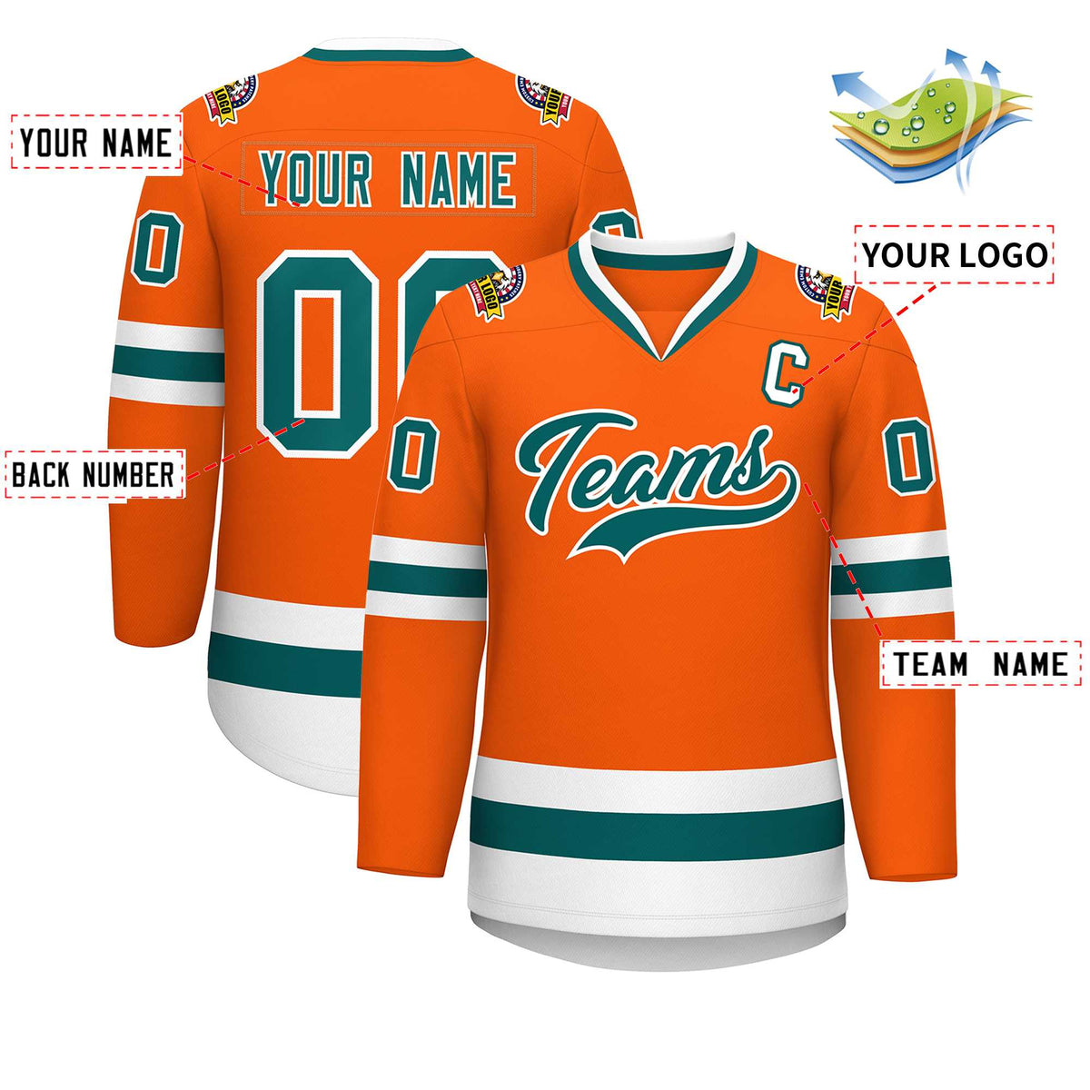 Custom Orange Aqua-White Classic Style Hockey Jersey | KXKSHOP