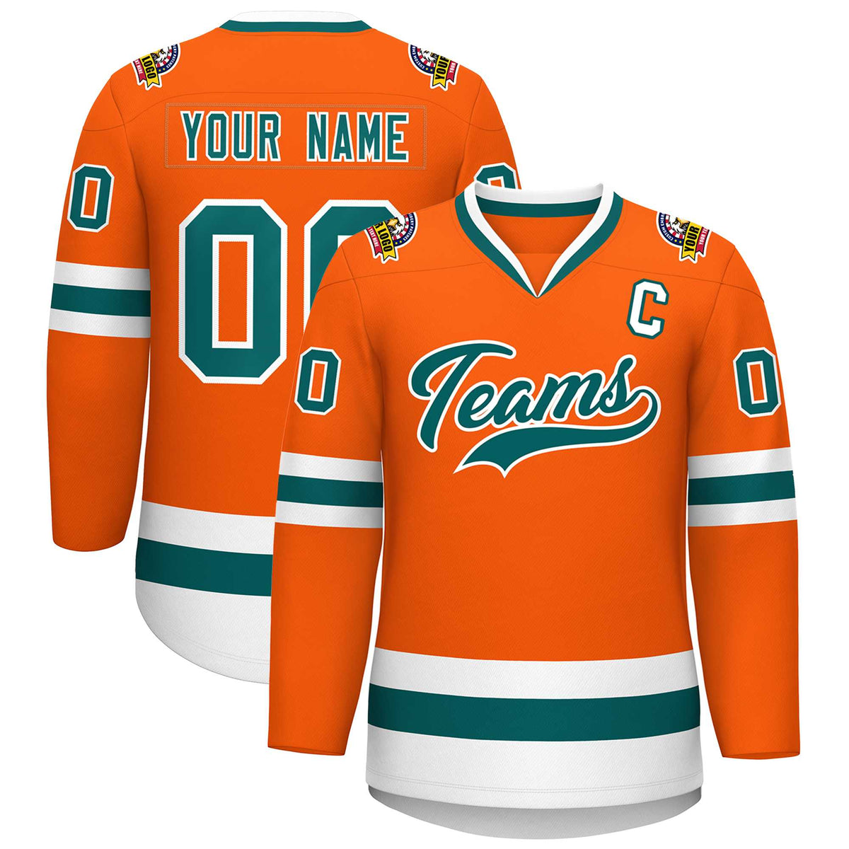 Custom Orange Aqua-White Classic Style Hockey Jersey | KXKSHOP