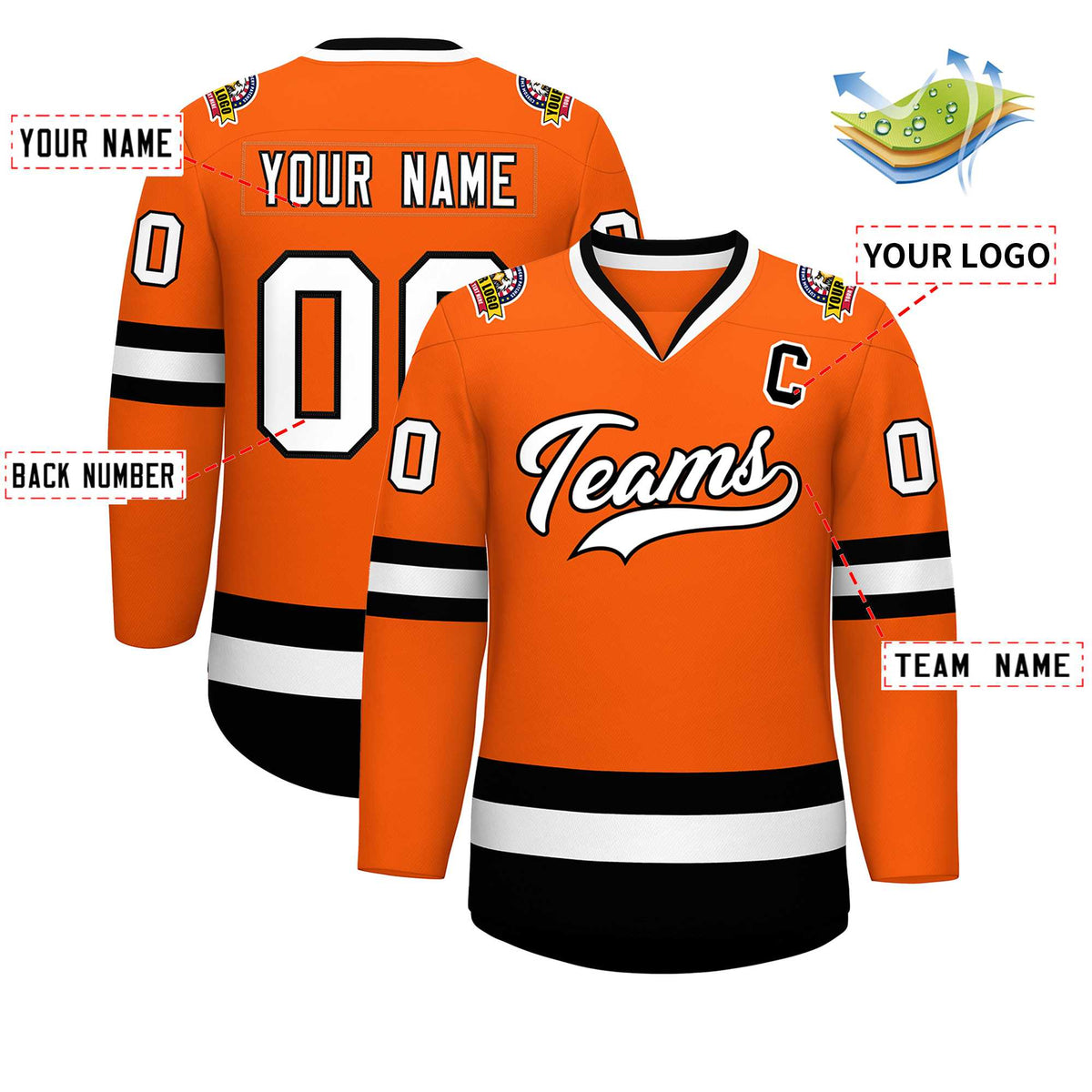 Custom Orange White-Black Classic Style Hockey Jersey | KXKSHOP