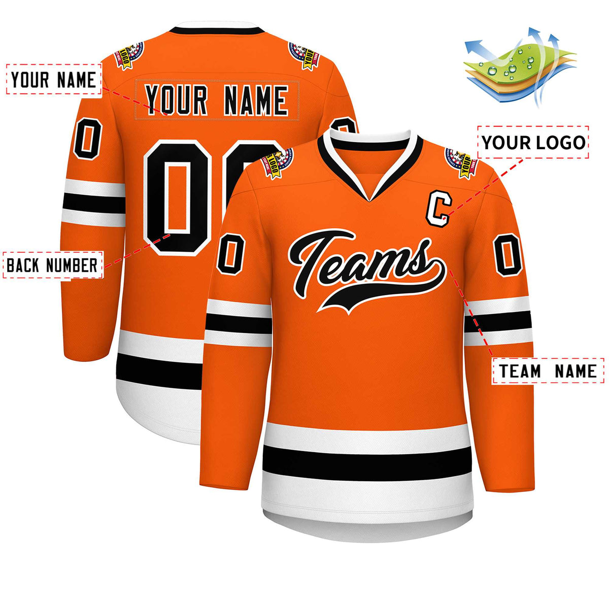 Custom Orange Black-White Classic Style Hockey Jersey | KXKSHOP