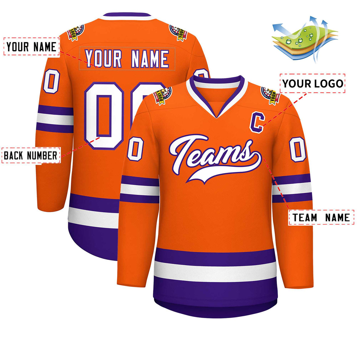 Custom Orange White-Purple Classic Style Hockey Jersey | KXKSHOP