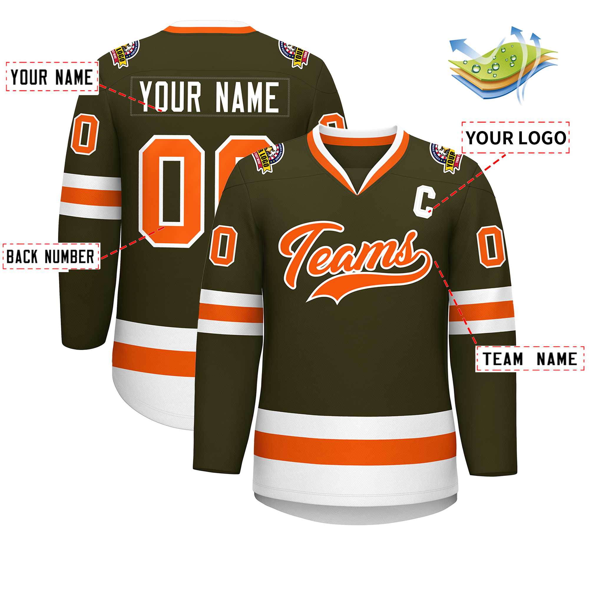 Custom Olive Orange-White Classic Style Hockey Jersey | KXKSHOP