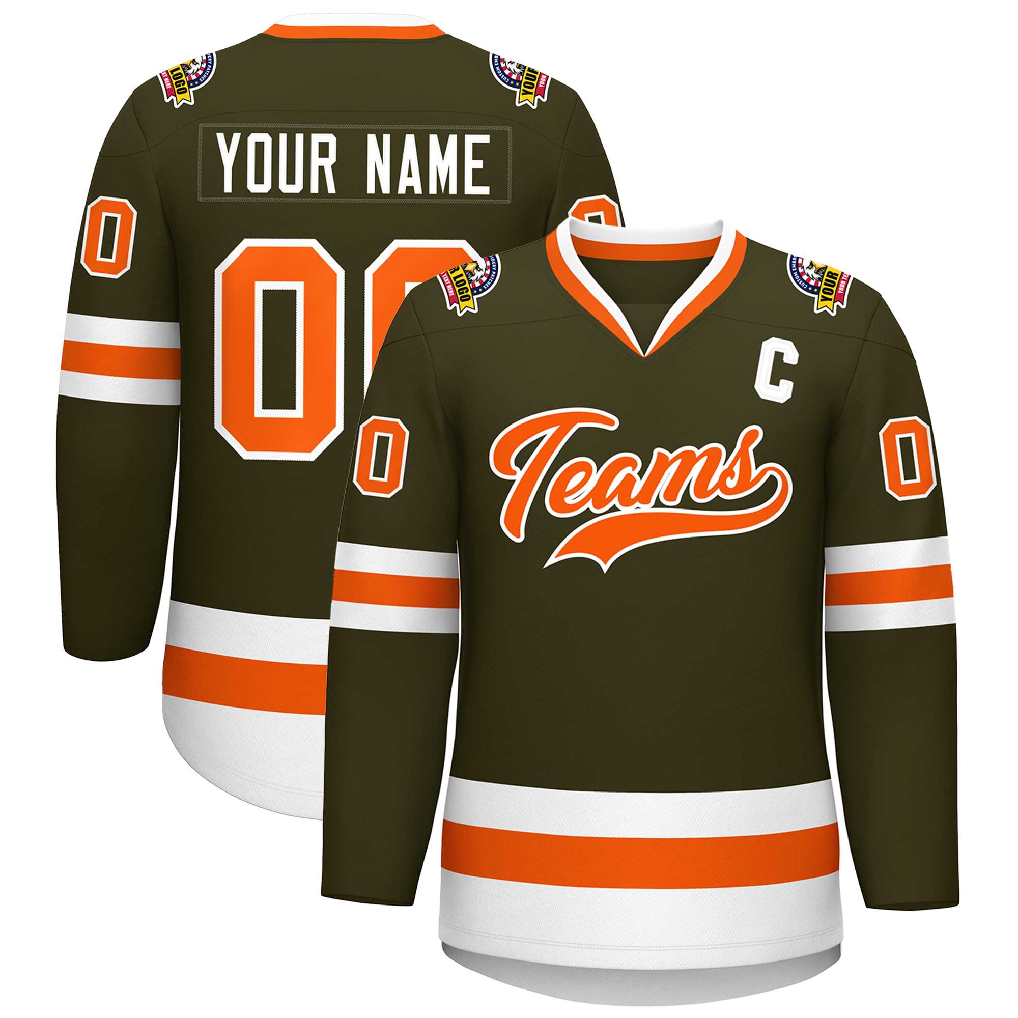 Custom Olive Orange-White Classic Style Hockey Jersey | KXKSHOP
