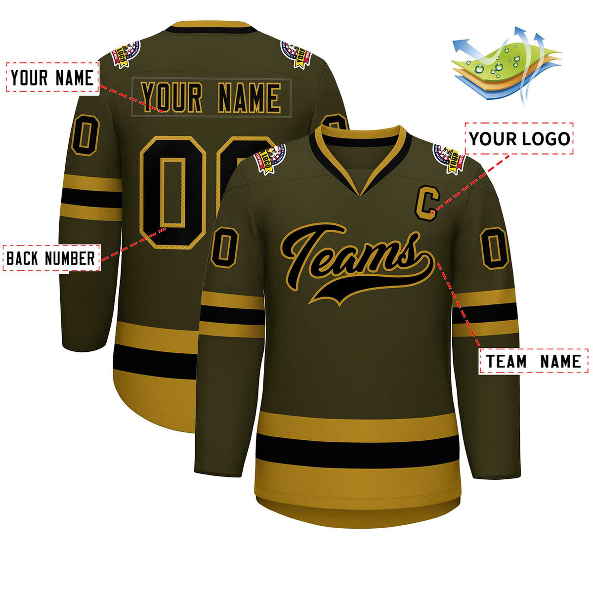 Custom Olive Black-Old Gold Classic Style Hockey Jersey | KXKSHOP
