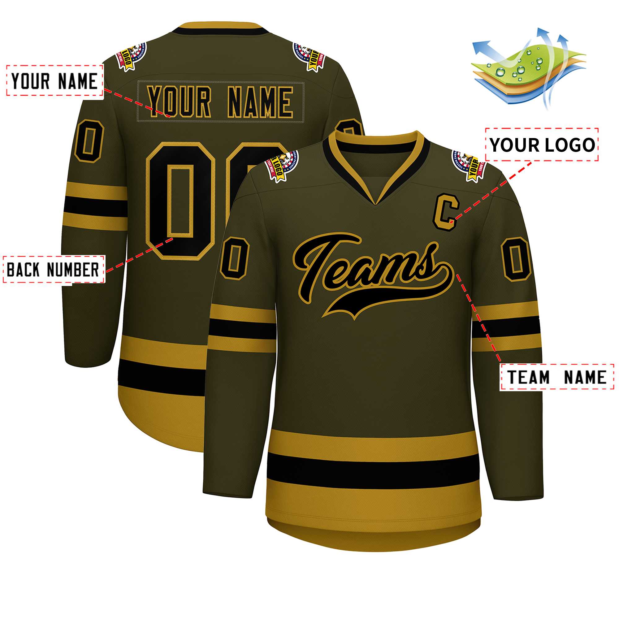 Custom Olive Black-Old Gold Classic Style Hockey Jersey | KXKSHOP