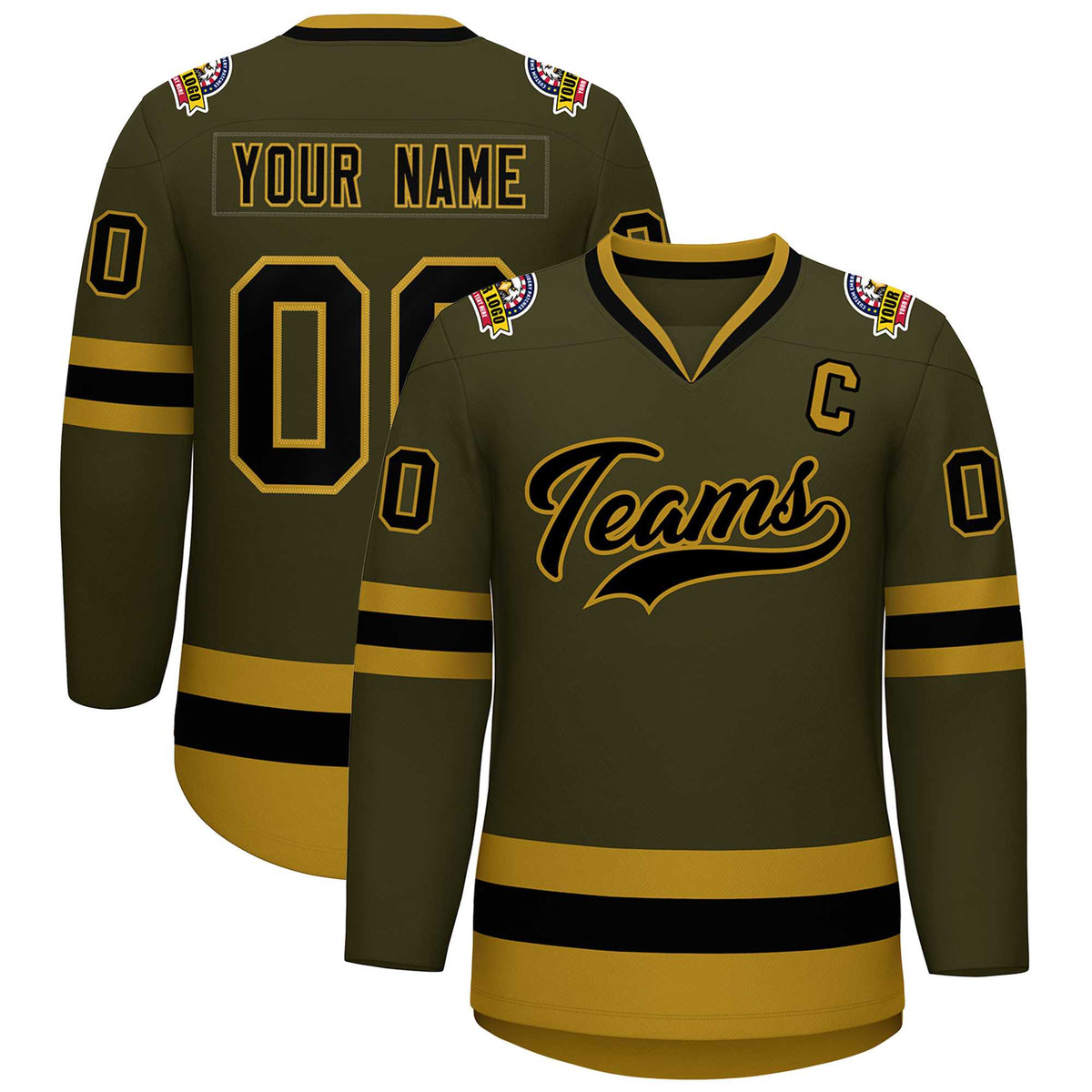Custom Olive Black-Old Gold Classic Style Hockey Jersey | KXKSHOP