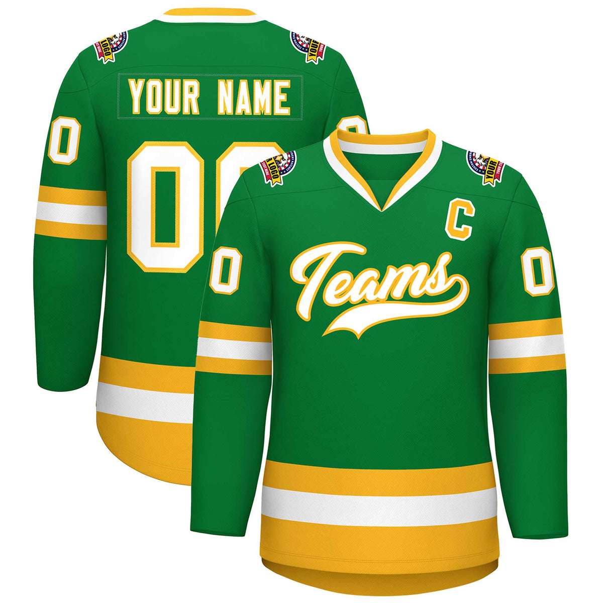 Custom Kelly Green White-Gold Classic Style Hockey Jersey | KXKSHOP