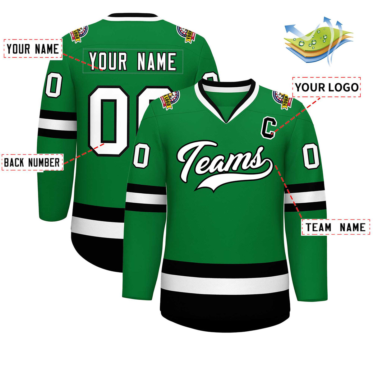 Custom Kelly Green White-Black Classic Style Hockey Jersey | KXKSHOP