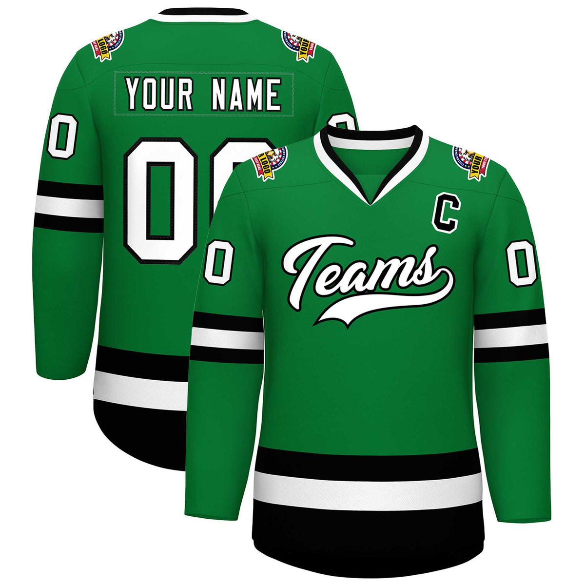 Custom Kelly Green White-Black Classic Style Hockey Jersey | KXKSHOP