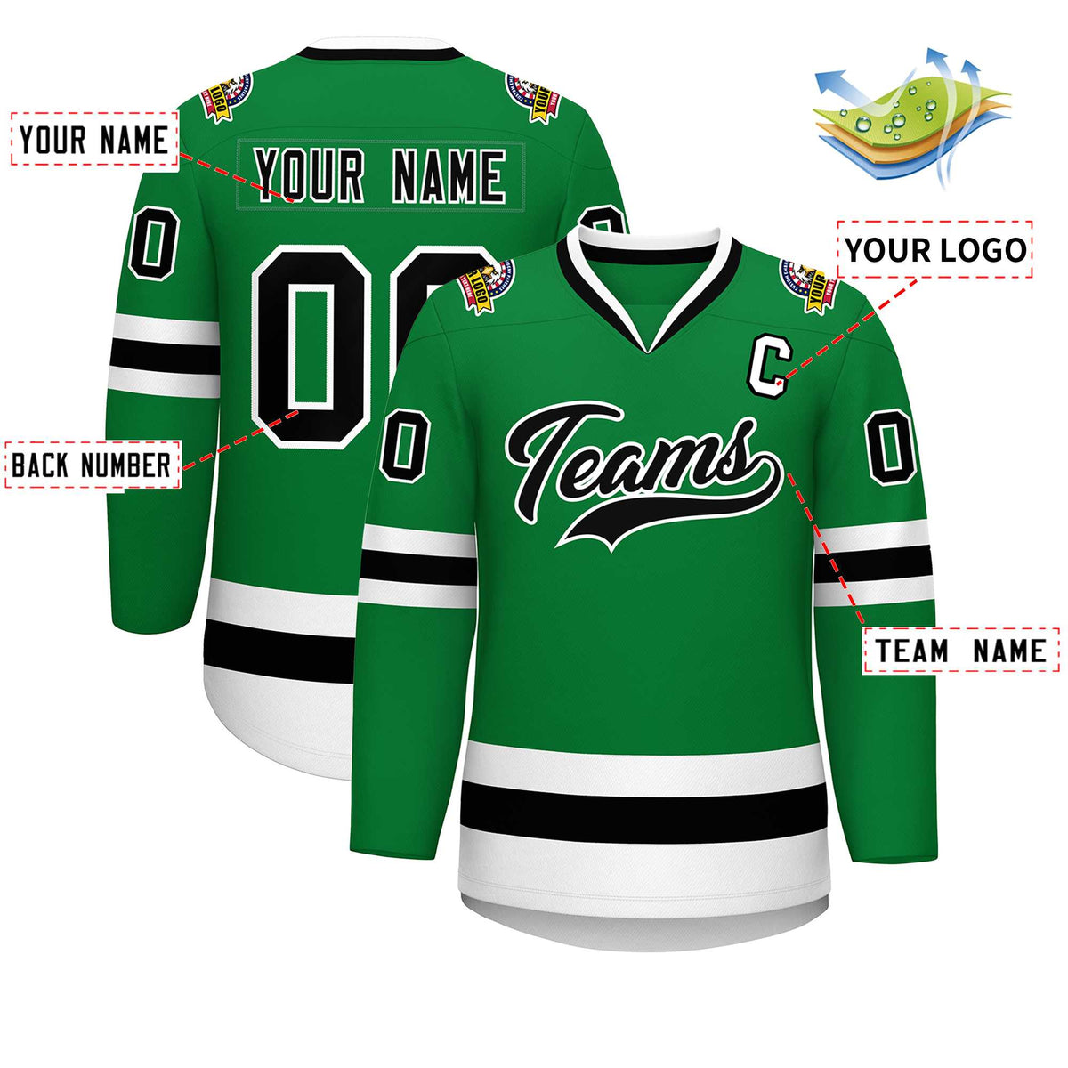 Custom Kelly Green Black-White Classic Style Hockey Jersey | KXKSHOP