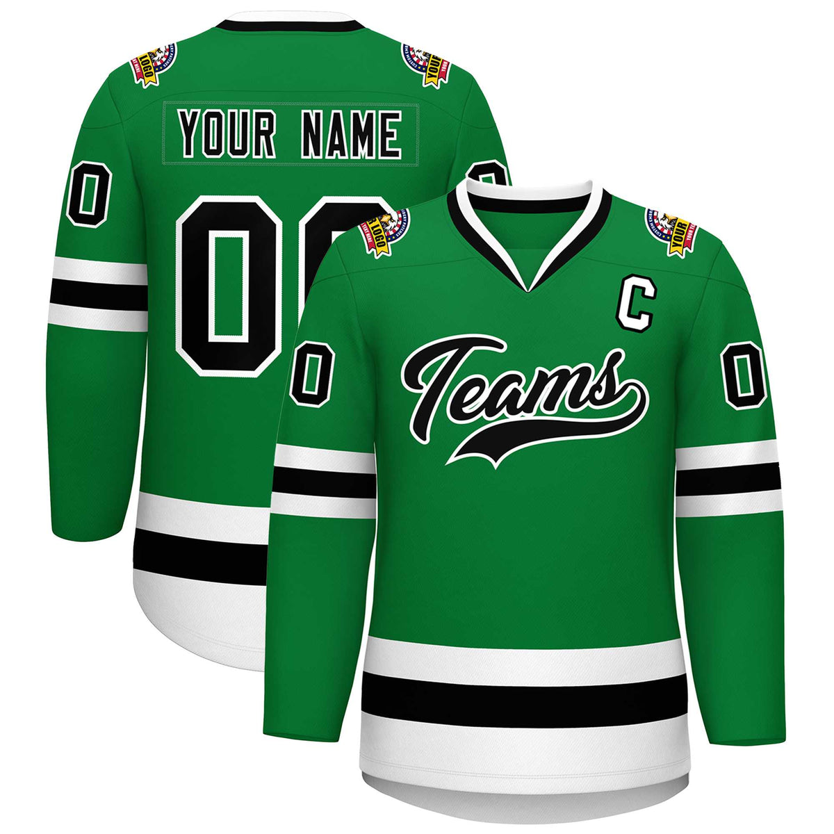 Custom Kelly Green Black-White Classic Style Hockey Jersey | KXKSHOP