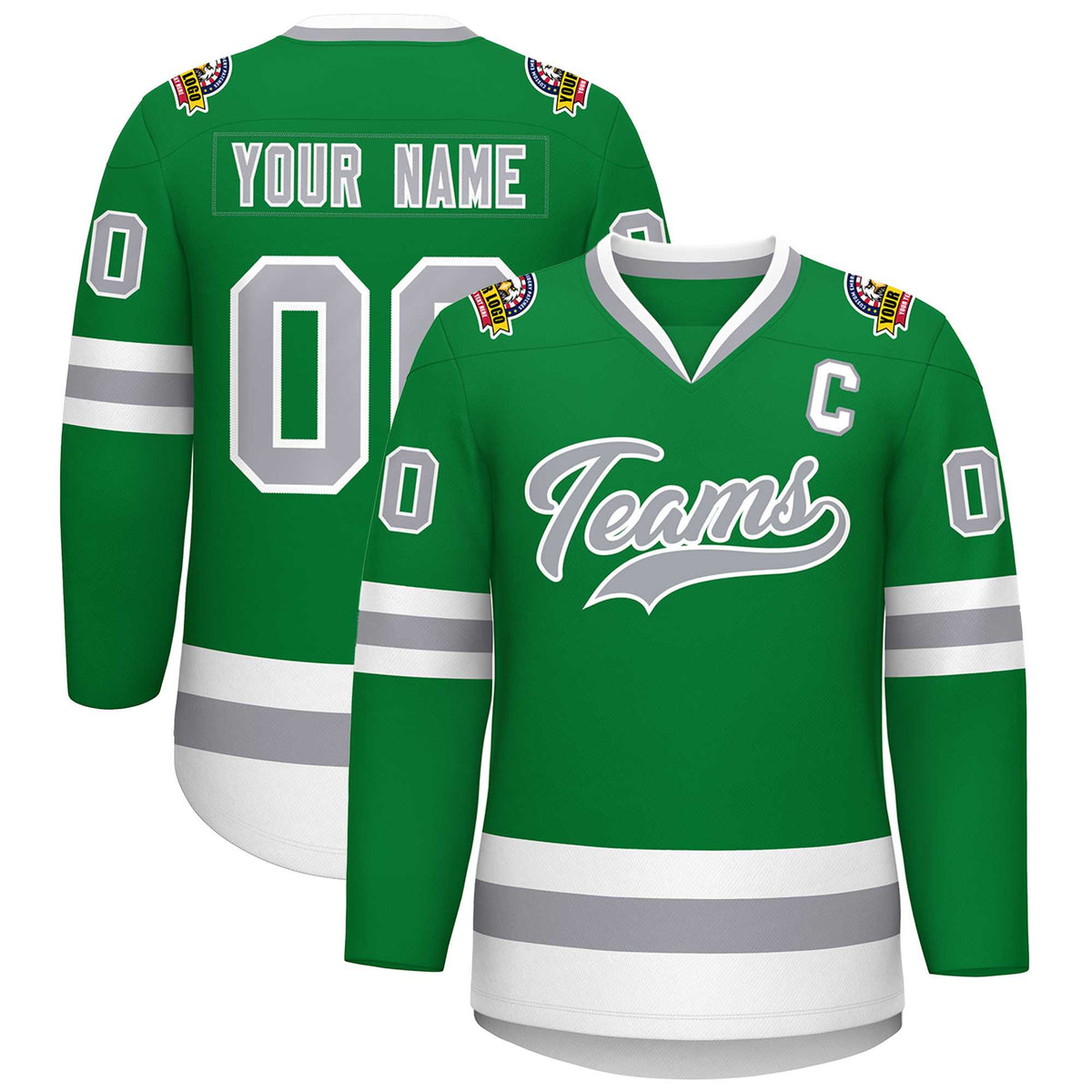 Custom Kelly Green Gray-White Classic Style Hockey Jersey | KXKSHOP