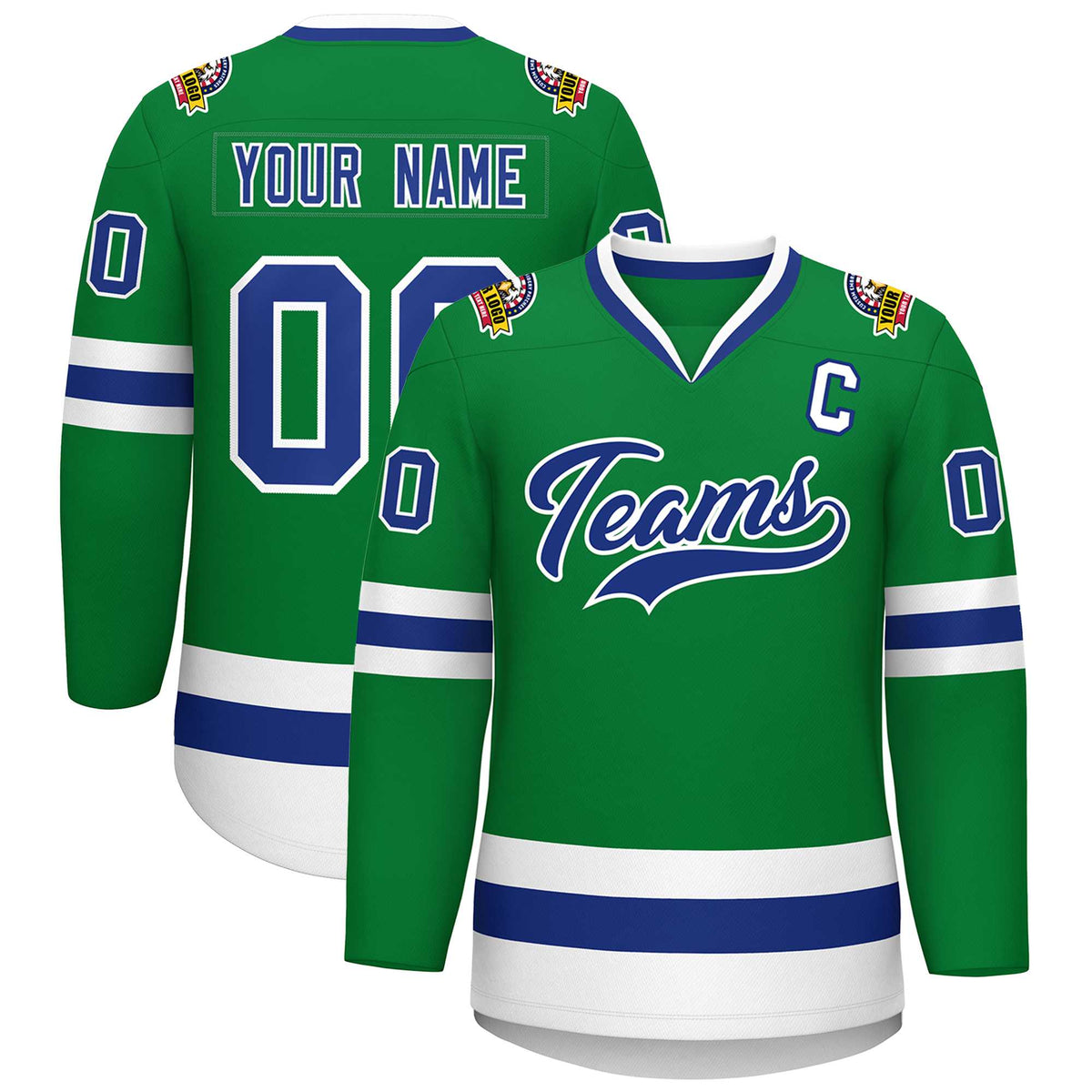 Custom Kelly Green Royal-White Classic Style Hockey Jersey | KXKSHOP