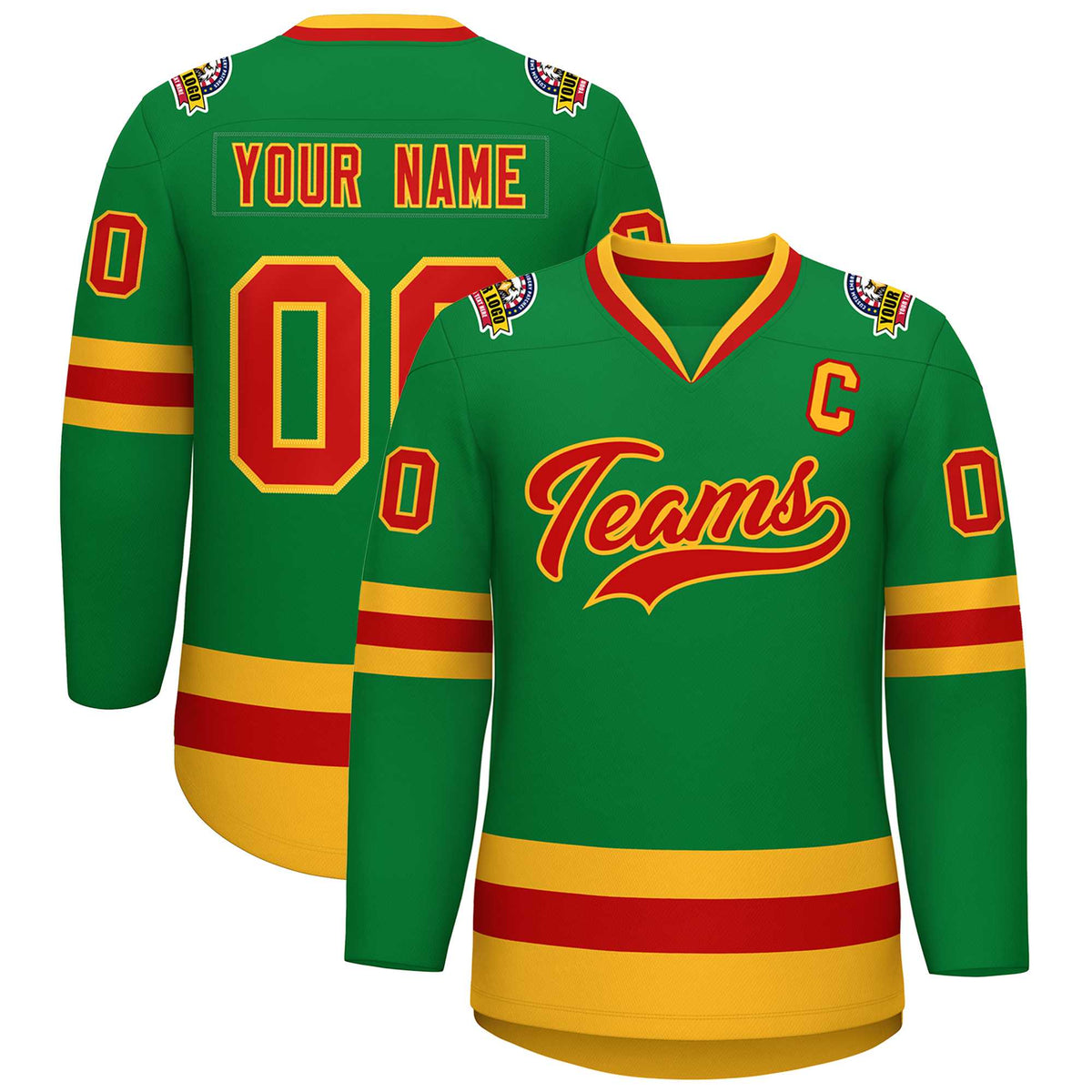 Custom Kelly Green Red-Gold Classic Style Hockey Jersey | KXKSHOP