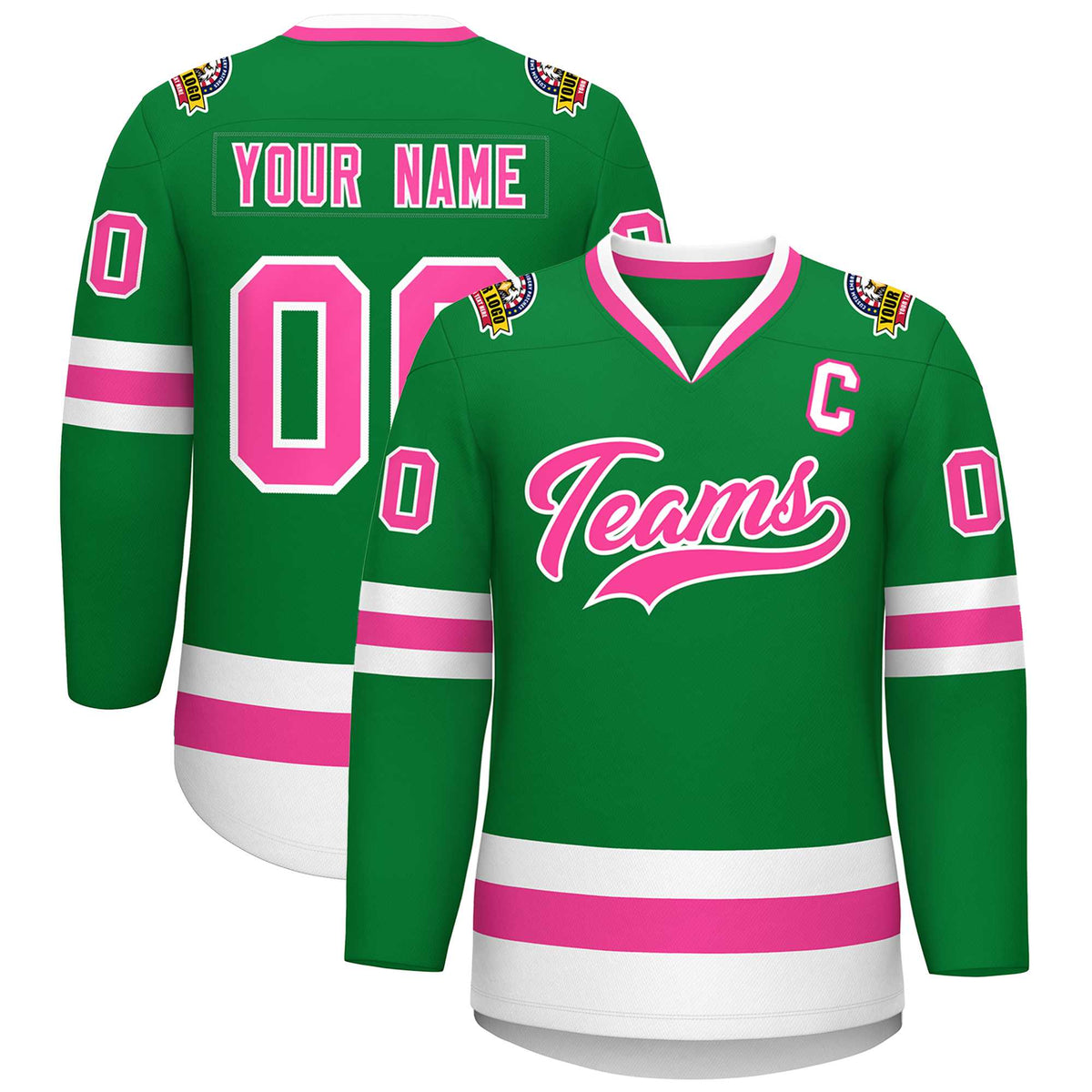 Custom Kelly Green Pink-White Classic Style Hockey Jersey | KXKSHOP