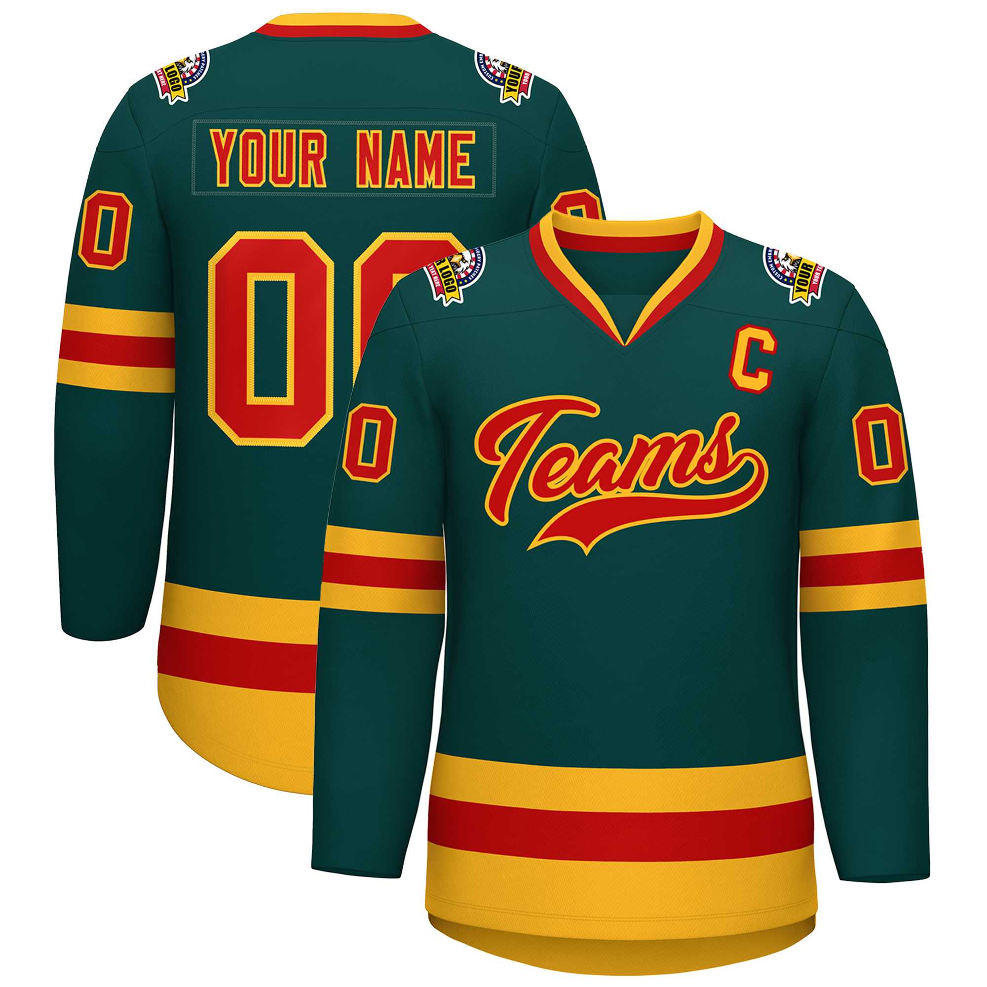 Custom Midnight Green Red-Gold Classic Style Hockey Jersey | KXKSHOP