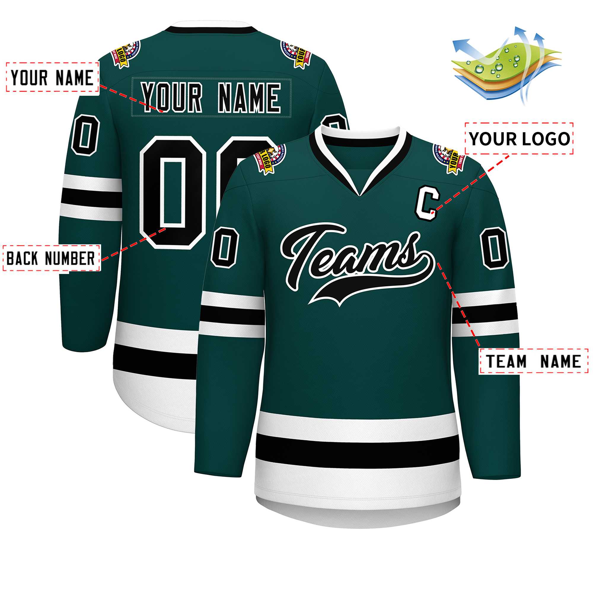Custom Midnight Green Black-White Classic Style Hockey Jersey | KXKSHOP