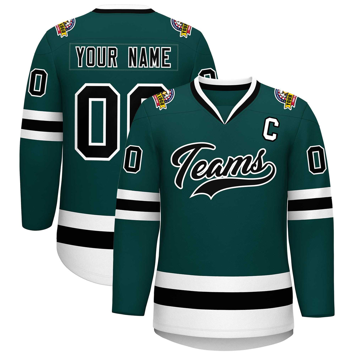 Custom Midnight Green Black-White Classic Style Hockey Jersey | KXKSHOP