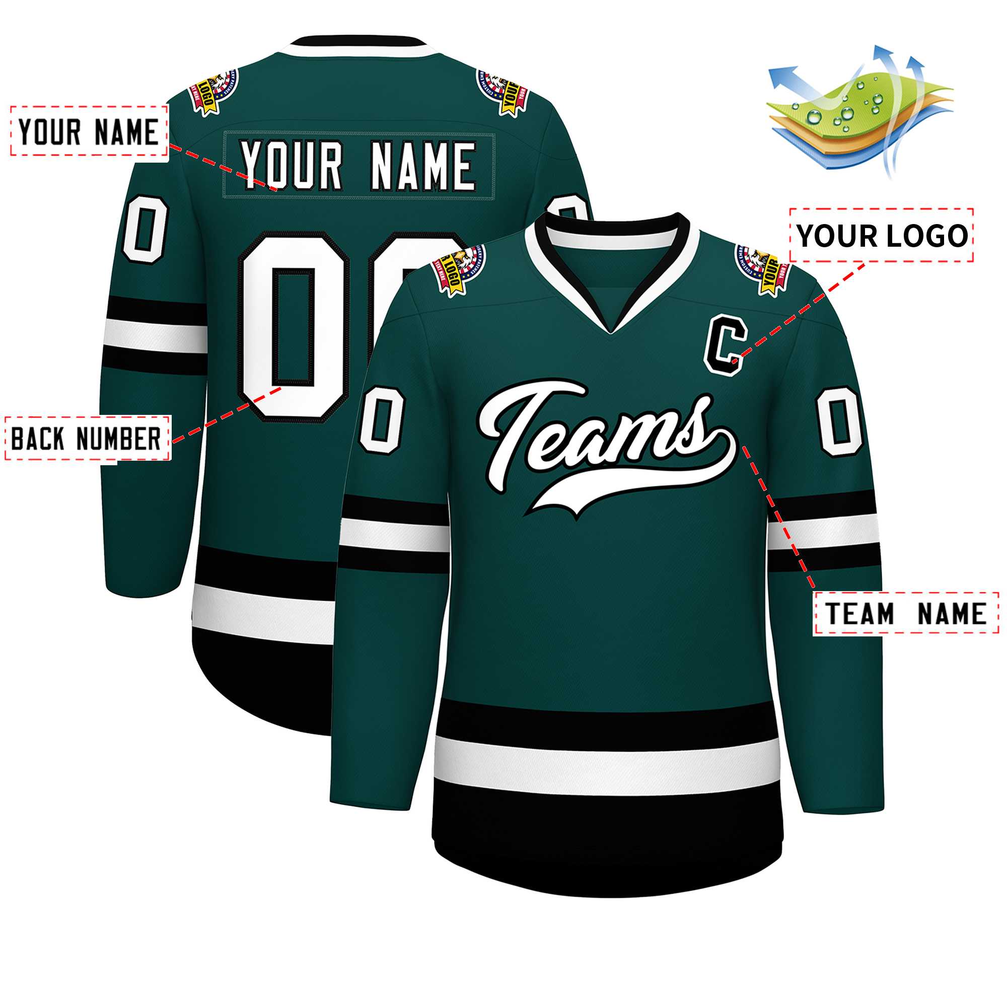 Custom Midnight Green White-Black Classic Style Hockey Jersey | KXKSHOP