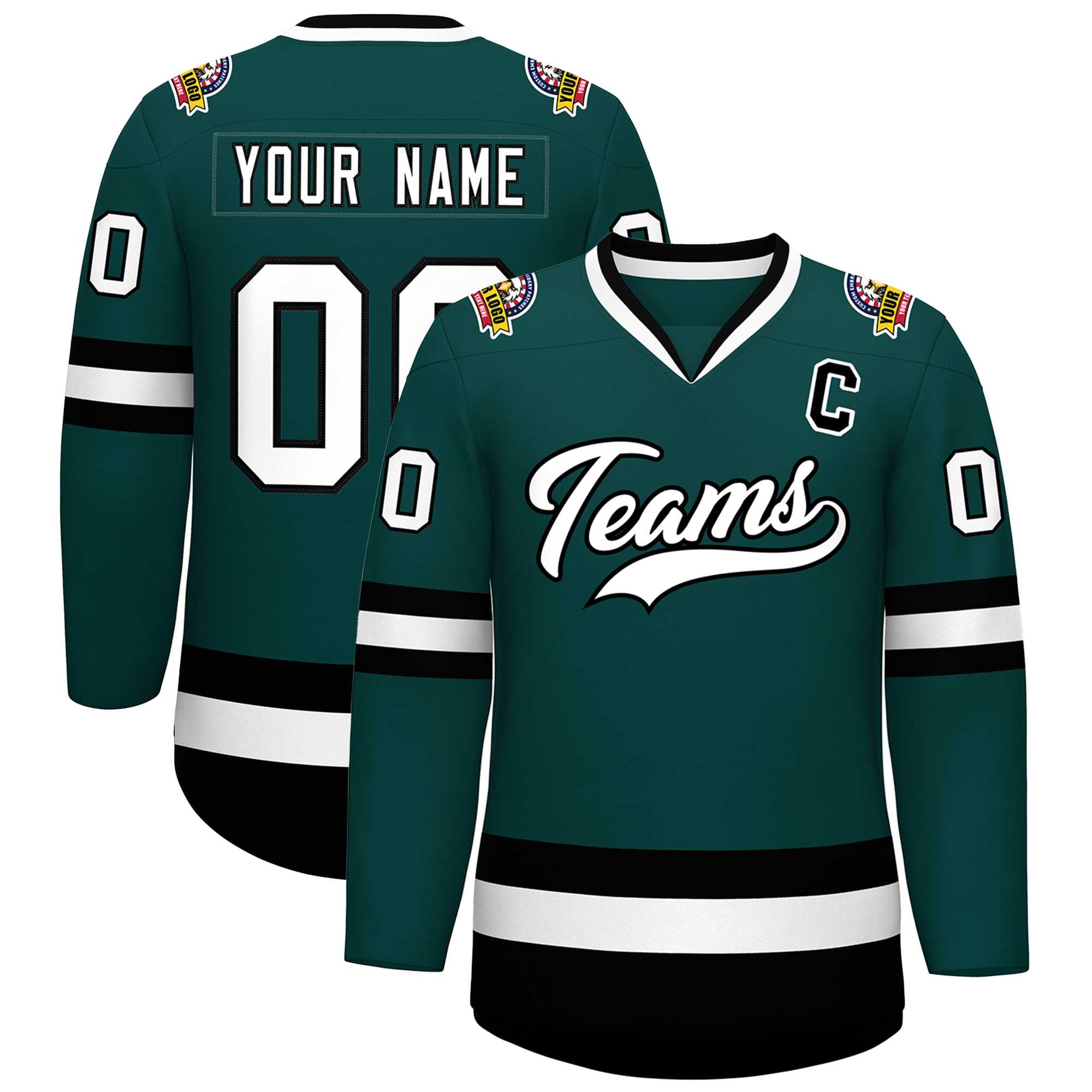 Custom Midnight Green White-Black Classic Style Hockey Jersey | KXKSHOP