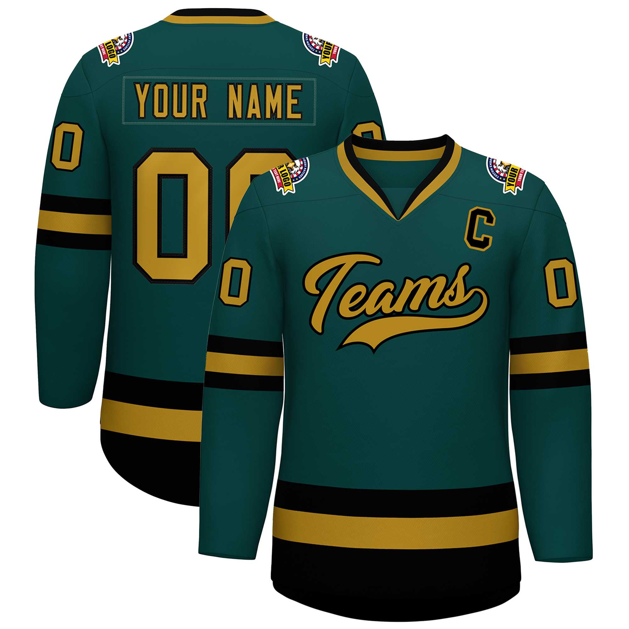 Custom Midnight Green Old Gold-Black Classic Style Hockey Jersey | KXKSHOP