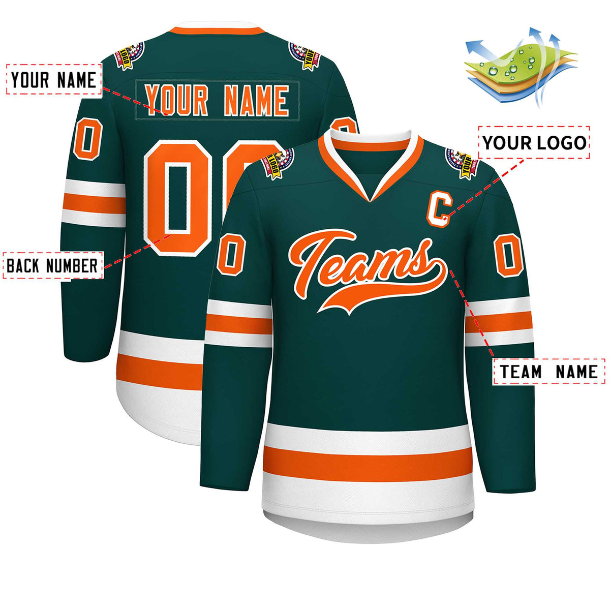 Custom Midnight Green Orange-White Classic Style Hockey Jersey | KXKSHOP