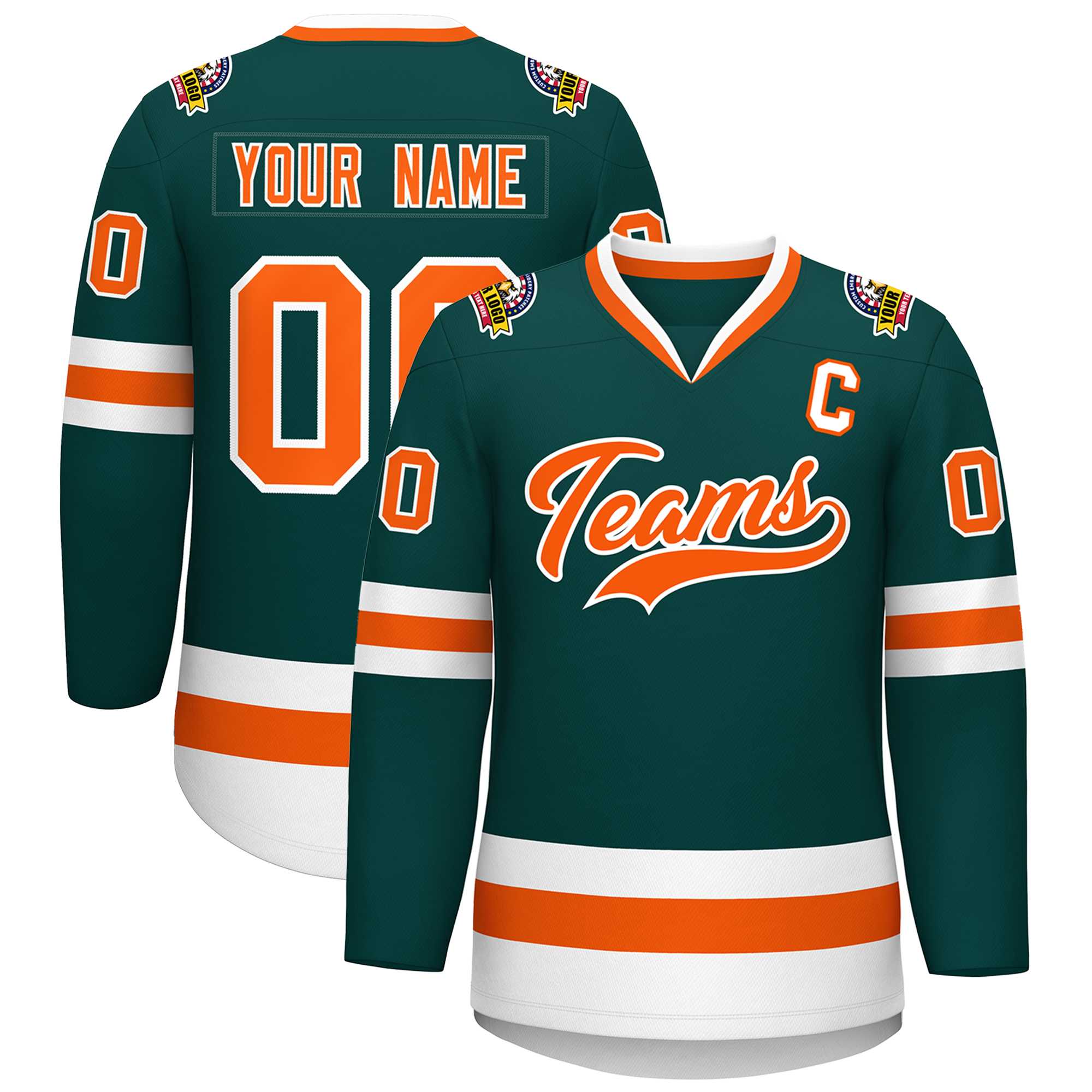Custom Midnight Green Orange-White Classic Style Hockey Jersey | KXKSHOP