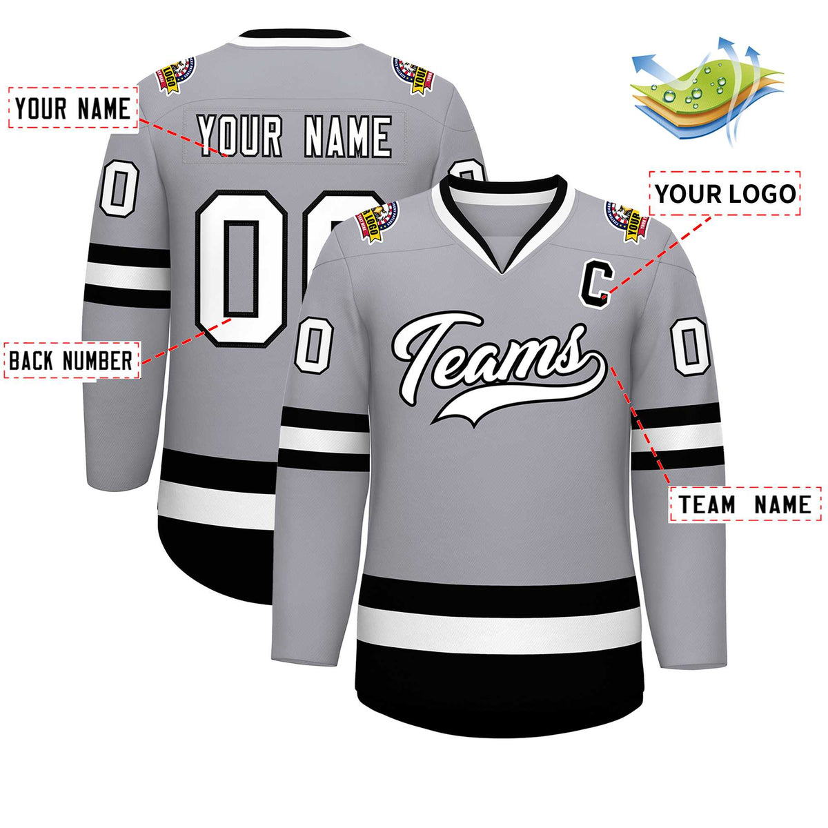 Custom Gray White-Black Classic Style Hockey Jersey | KXKSHOP